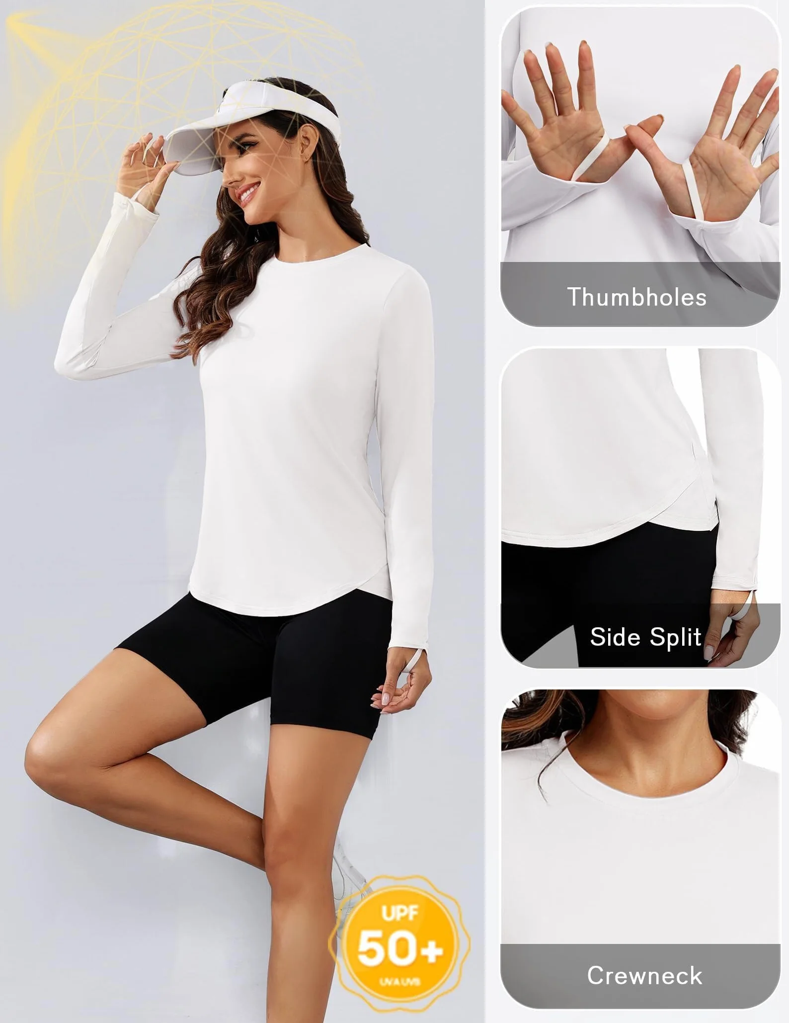 PINSPARK Camiseta deportiva Mujer Protección solar UPF 50+ secado rápido ligera correr manga larga yoga transpirable Rash Guard