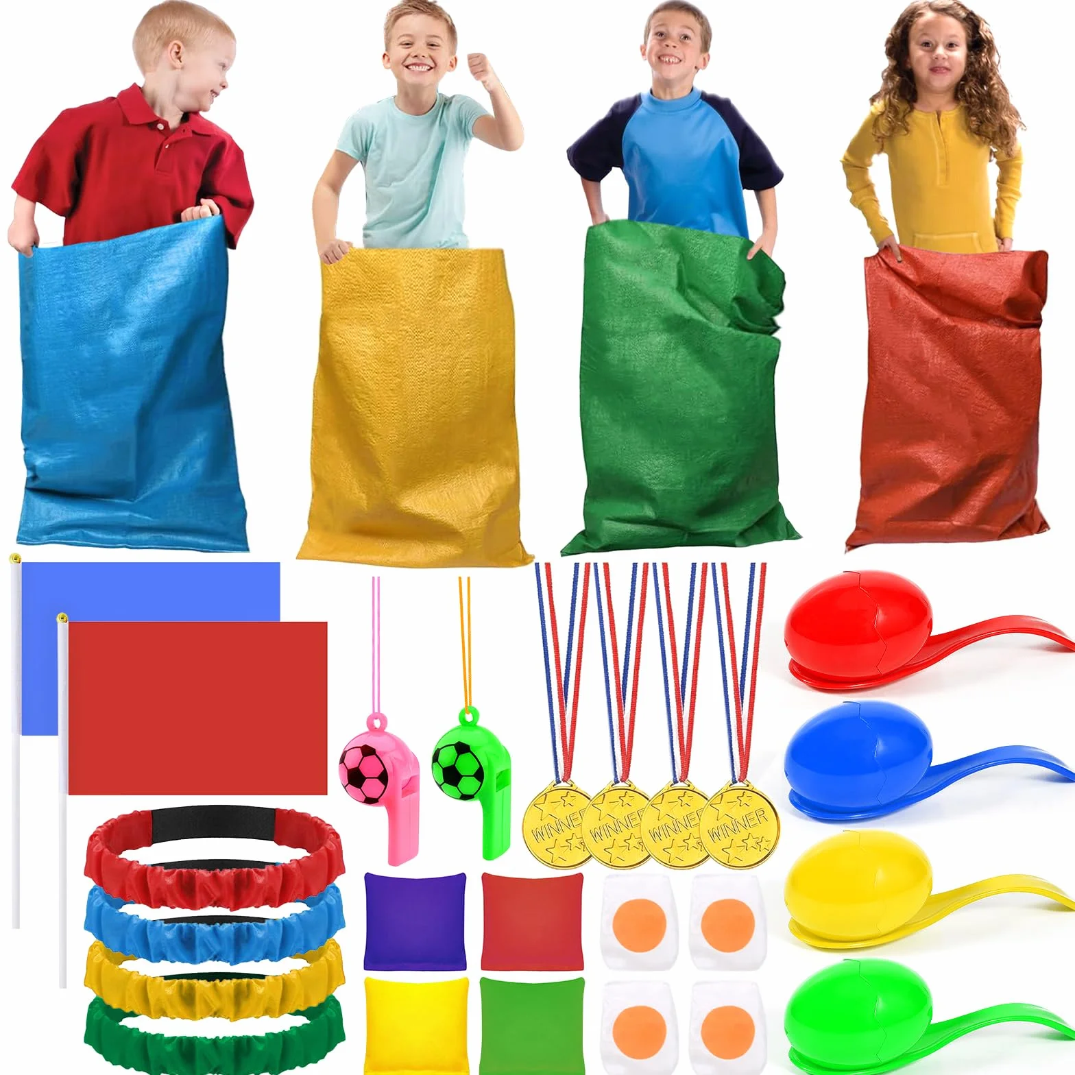 Juegos Exterior Niños Jardin 4 in 1 Kit de Carreras de Sacos