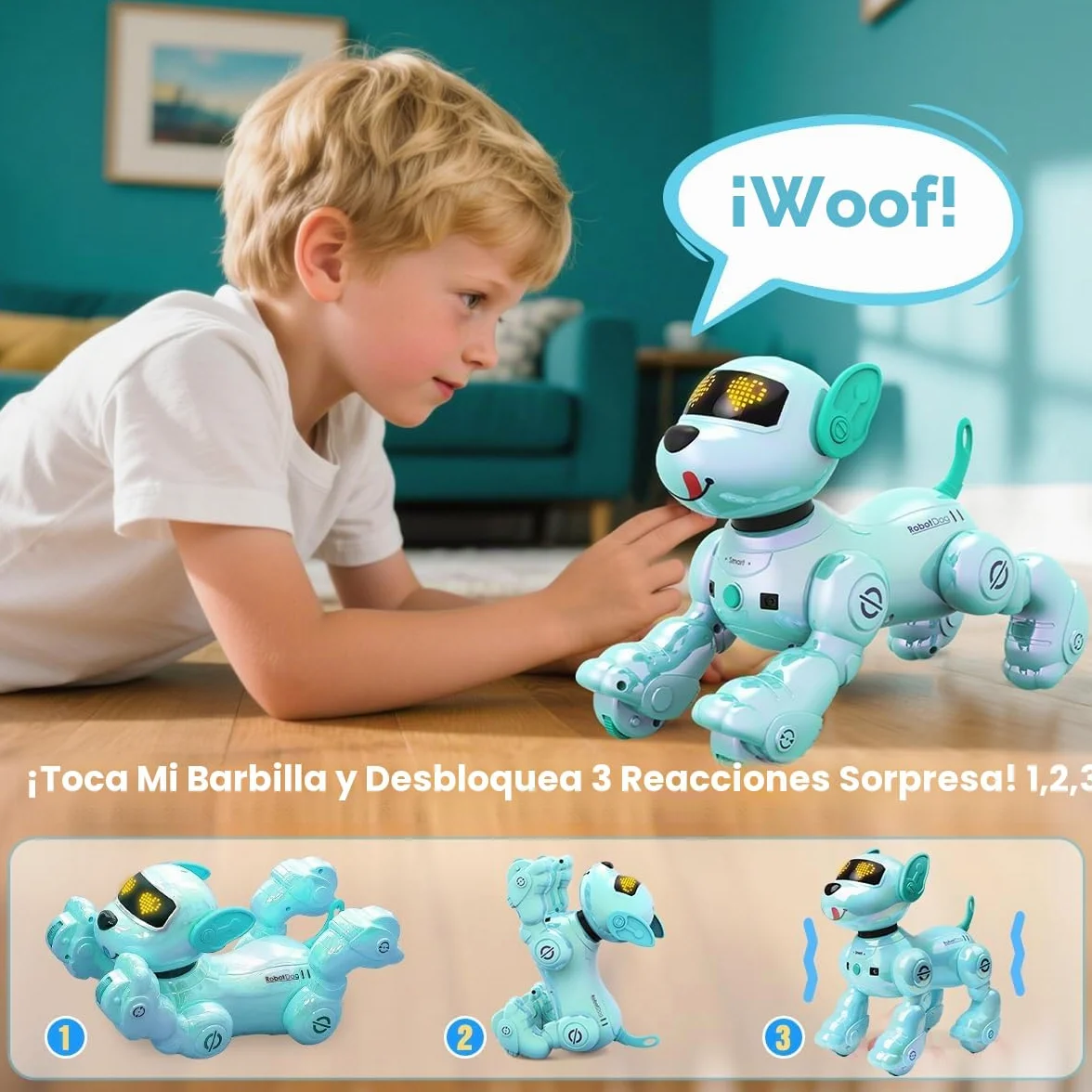 VATOS Perro Robot Recargable para Niños, Perro Robot con Control Remoto, Programable,17 Funciones Interactivas y Volumen Ajustable; Juguete de Cachorro Robot Que Canta y Baila, Regalo para Niños,Azul