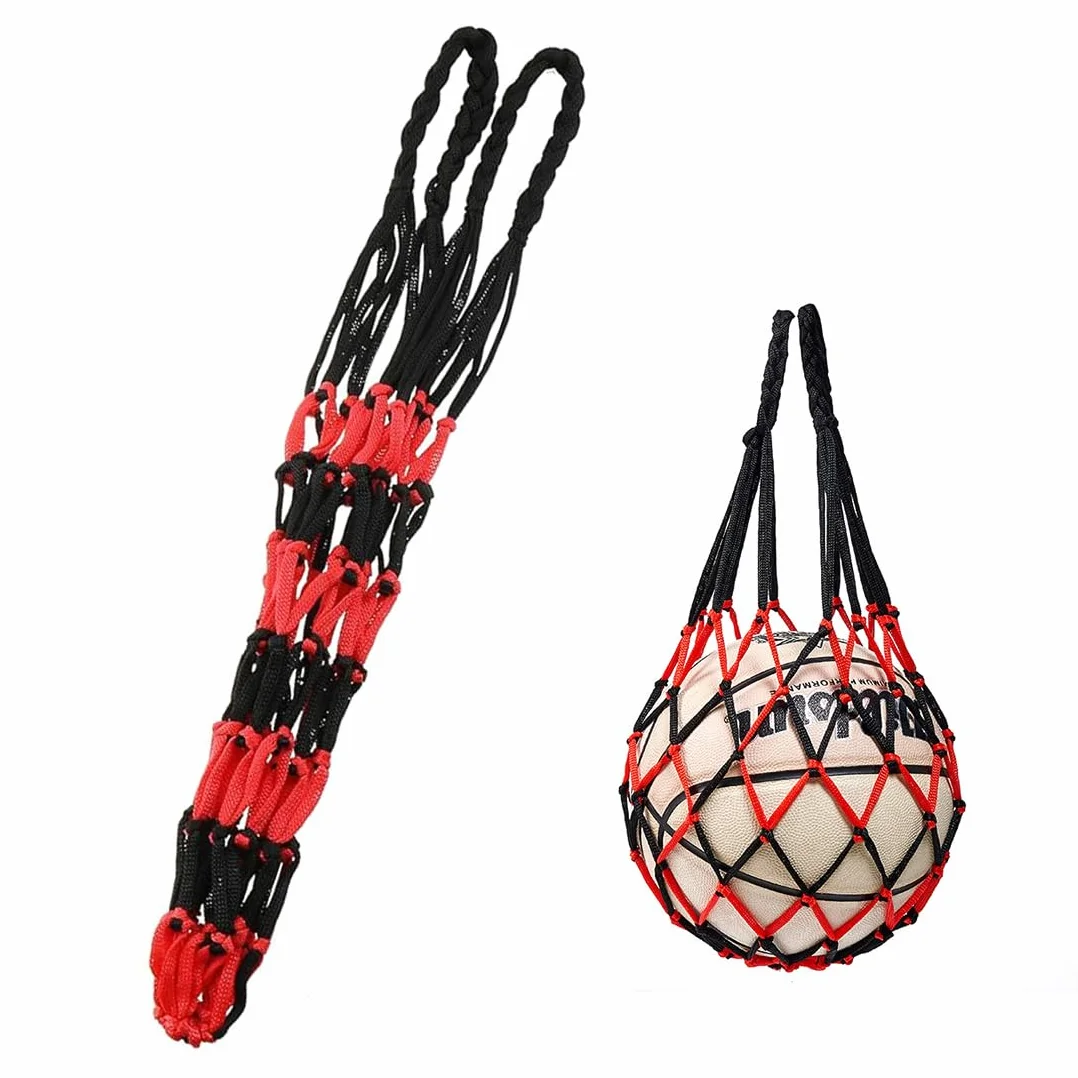 Bolsa para Balón, Red para Balones de Fútbol, con 2 Agujas Inflables, para Baloncesto, Voleibol (rojo negro)