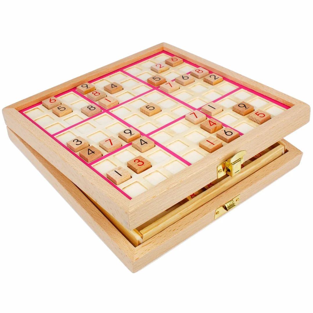Andux Zone Sudoku Tablero Caja 3-en-1 De Madera Número de Lugar Juguete SD-03 (Rosado)