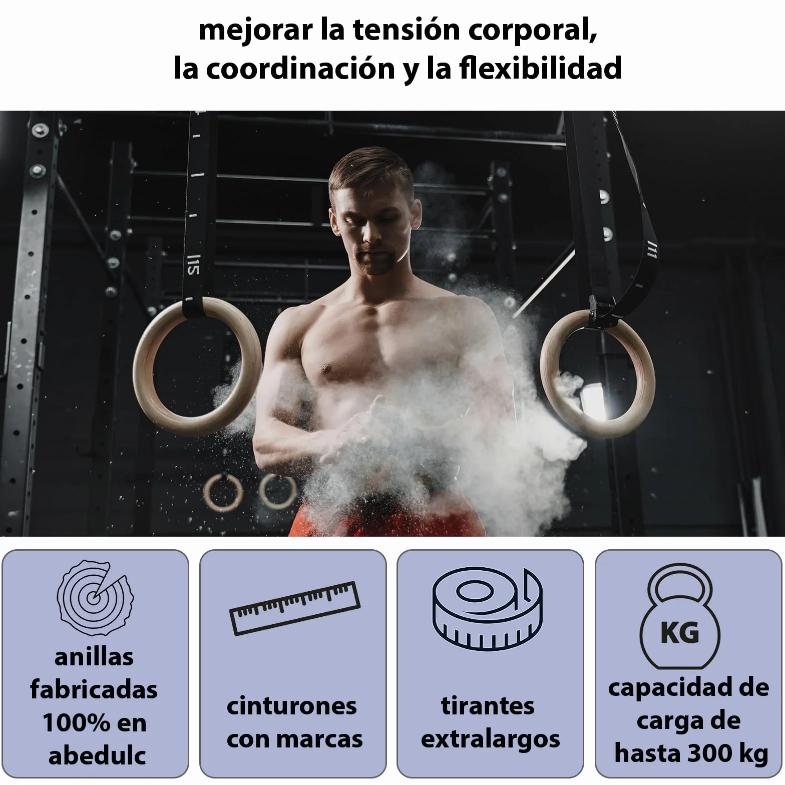 ALPIDEX Anillas de Gimnasia de Madera con Anclaje de Puerta y Correas con Marcas de Longitud