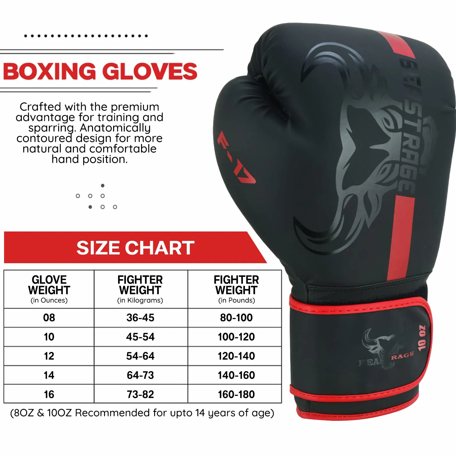 Beast Rage Guantes de Boxeo Pro Impact Entrenamiento Sparring Muay Thai MMA Kickboxing Saco Pesado
