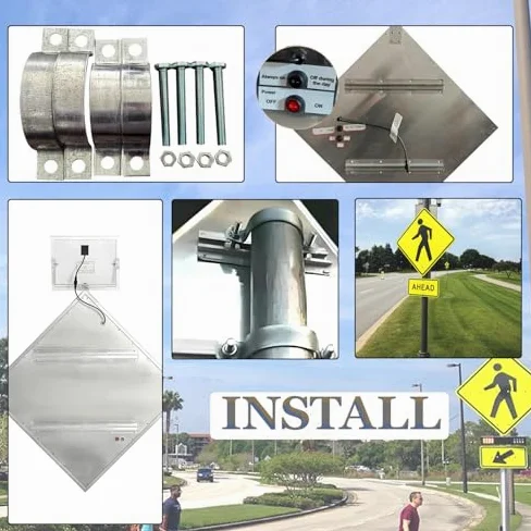 Semáforo LED, señal solar de cruce de peatones, advertencia de tráfico parpadeante para aceras y carreteras, aluminio duradero resistente a la intemperie, paquete de 2, sistema de alerta de seguridad