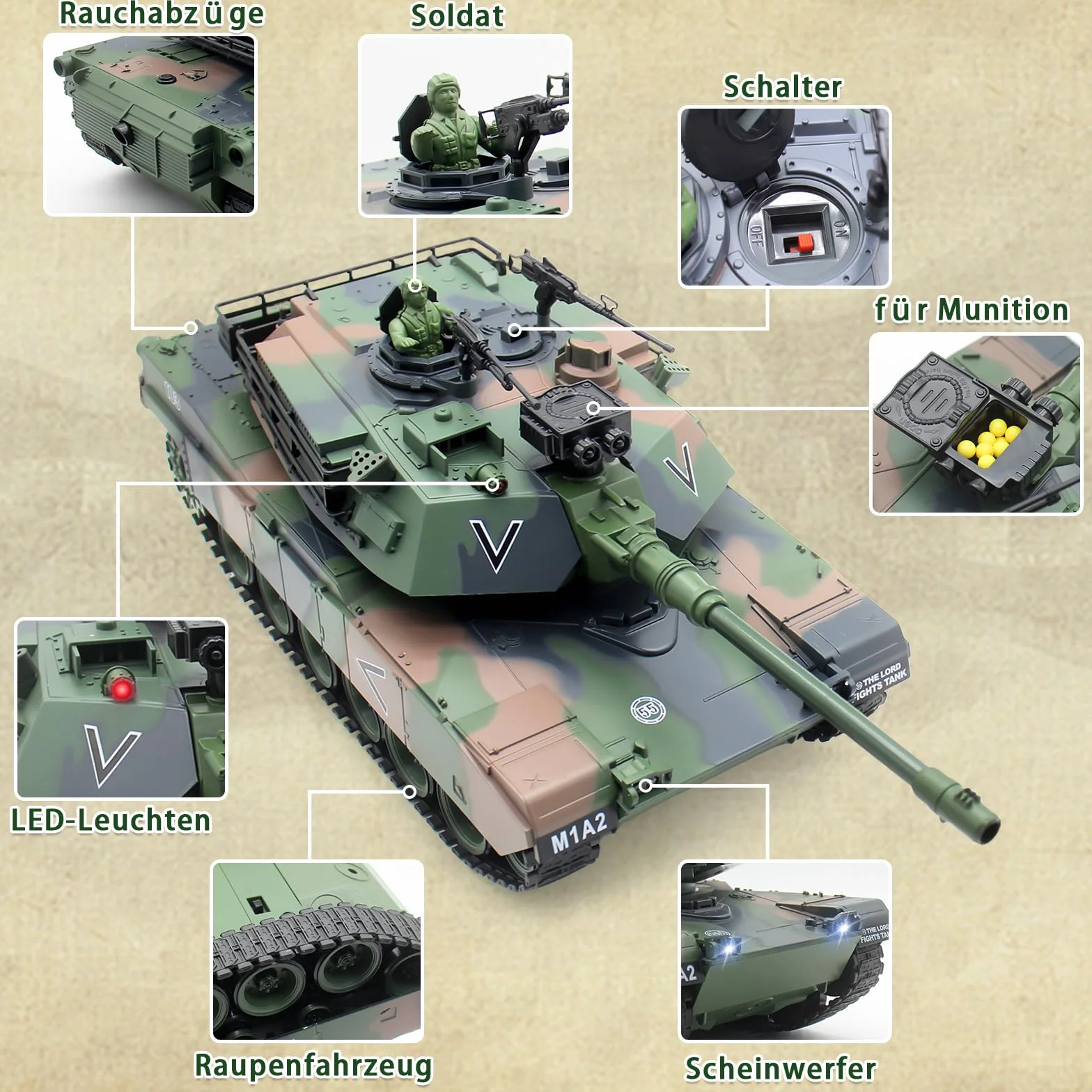 1/18 RC Tanque, M412 Main Main Control Remoto Panzer-Modellspielzeug 15CH Battle Army Tank Licht Humo Sound,Militares RC Vehículo para adultos y niños que dispara BBS y bombas de agua