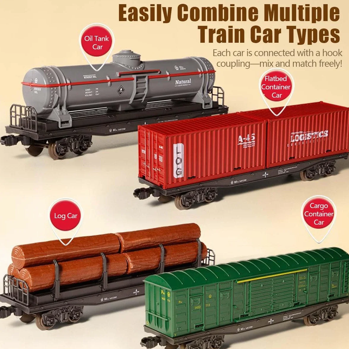 Modelo de locomotora de vapor, juego de tren de Navidad eléctrico RC con carro y pista larga, decoración del hogar y juguetes para entusiastas de los trenes