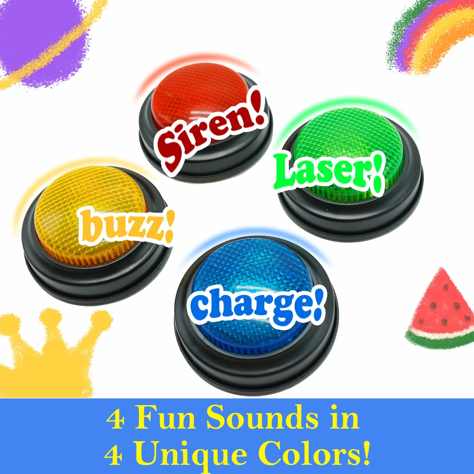 Gelabur Juego de 4 zumbadores para juegos de trivia, zumbadores de respuesta para aula, zumbador de peligro de peleas familiares, zumbadores de juego con luces y sonido para aula, botones de zumbador
