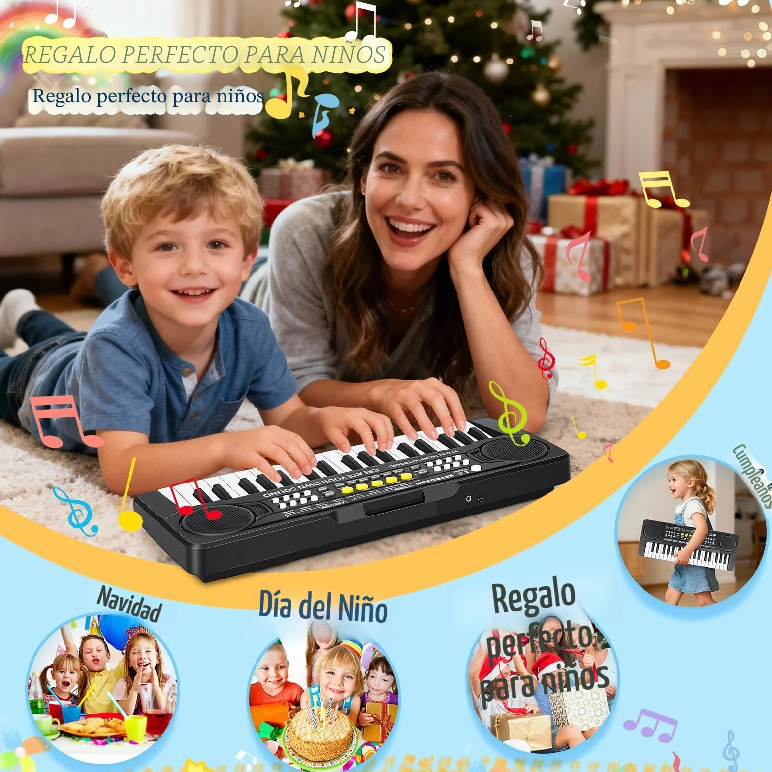 Piano Infantil Teclado Musical 37 Teclas con Micrófono,Multifunción Portátiles Piano Electrico Infantil Juguete, Organo Electronico Niños Educativa Regalo Piano para Niños 3 4 5 6 7 Años