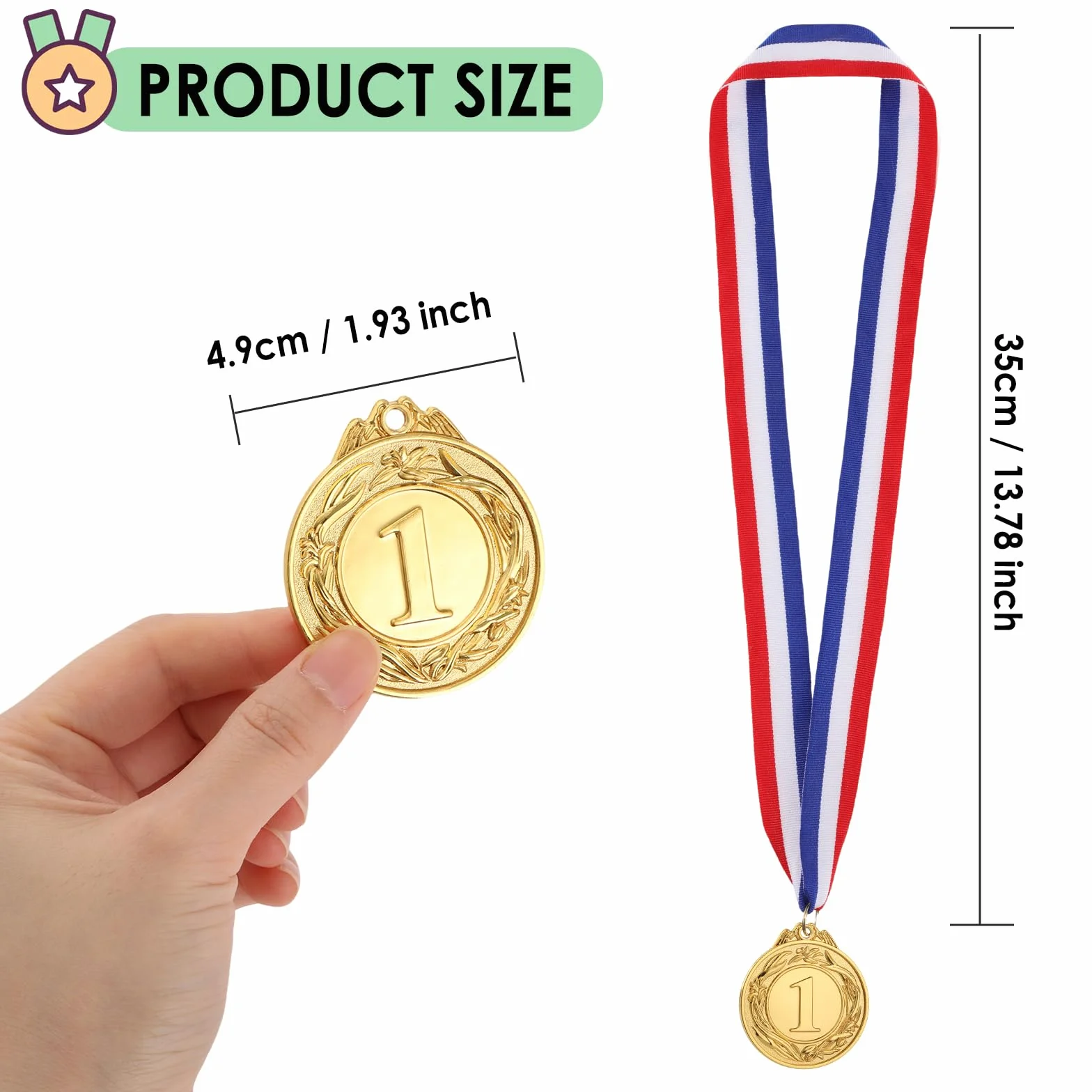 Simpeak 12 Pcs Medallas de Metal de Oro, Medallas de Aleación con Cintas para Competiciones Deportivas