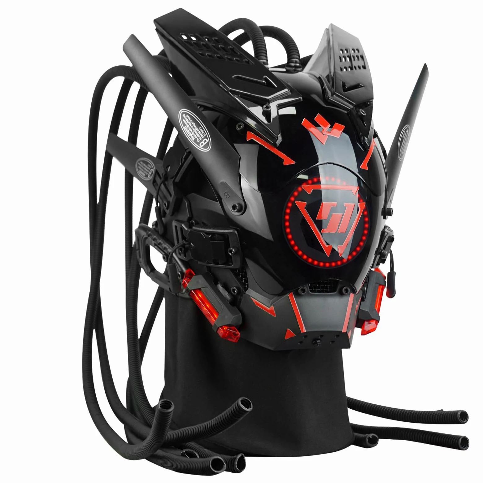 Marikito - Mascarilla LED punk para adultos, máscara ajustable con diseño de llamas - accesorio de disfraz futurista para Cosplay y Halloween