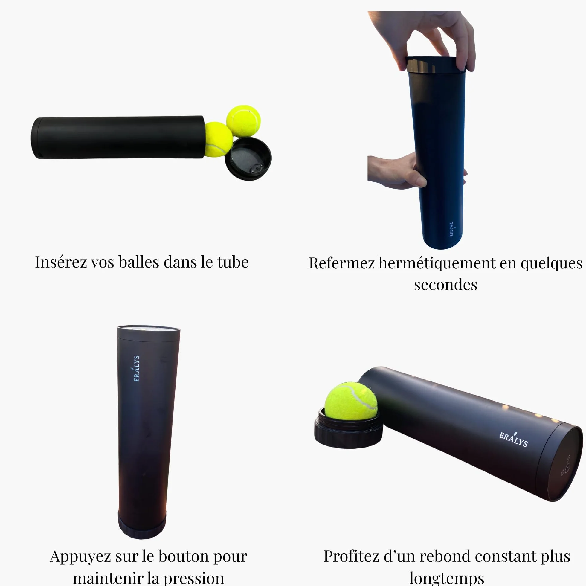 Presurizador de pelotas de tenis y pádel – Capacidad 3 bolas – Sistema de bloqueo hermético
