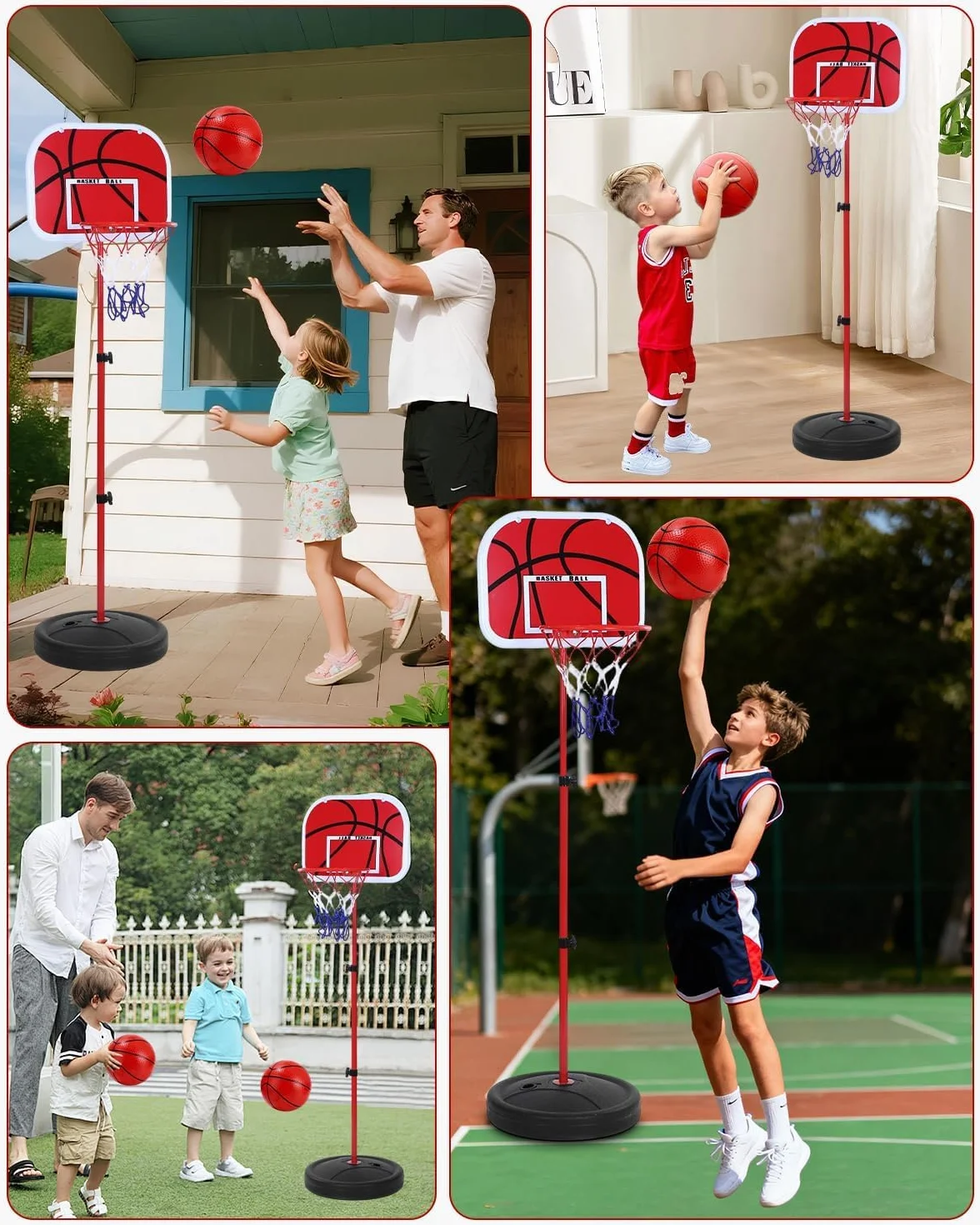 50-150cm Canasta Baloncesto Infantil, Mini Canasta Baloncesto Habitacion con 4 Pelotas De Daloncesto y Bomba, Ajustable Aro De para Interior y Exterior,Mini Juguetes Deportivos