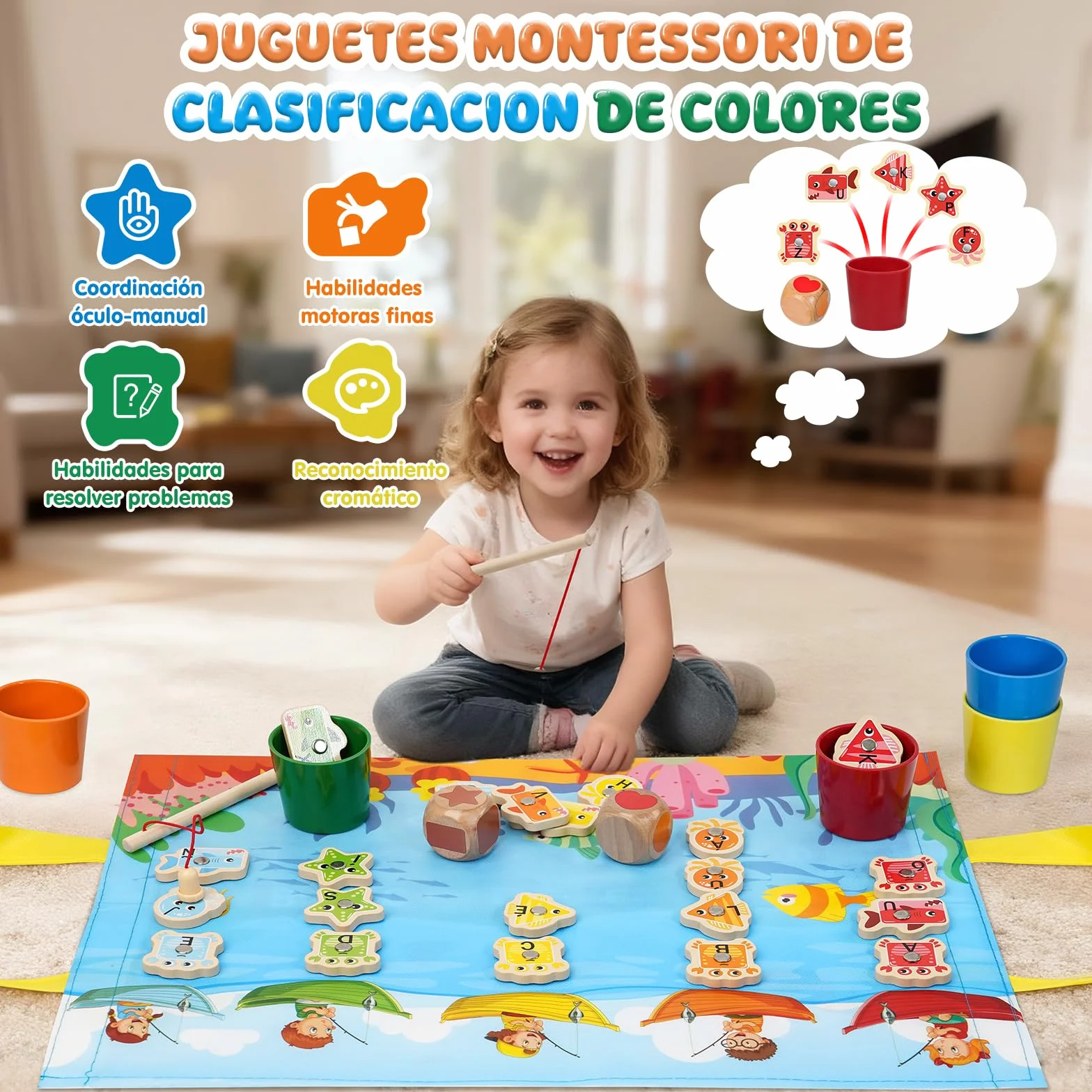 Juguetes Niños 2 3 4 Años, Juguetes Montessori 2-4 Años de Madera para Pescar en Español - Juegos Educativos Niños 2-4 Años, Regalos Cumpleaños Niños 2-5 Años