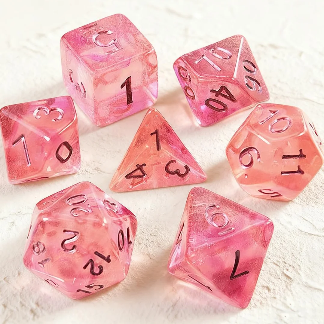 Set de 7 Dados Poliédricos (rosa)