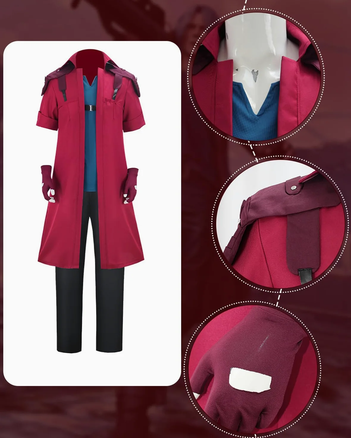 CR ROLECOS Dante Cosplay Disfraz de Diablo Rojo Abrigo Trenchcoat Chaqueta Larga Anime Cosplay Completo Set Halloween Carnaval
