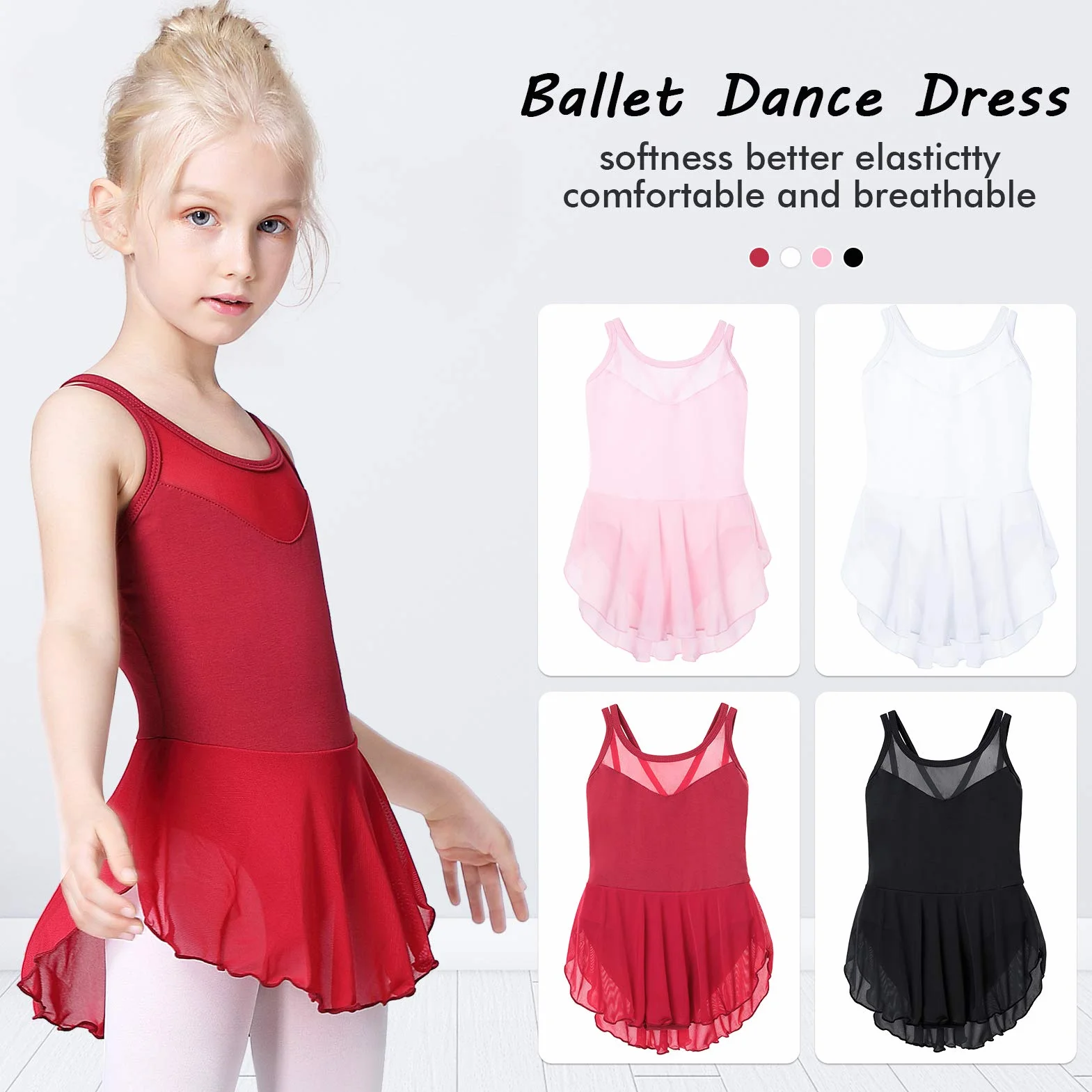 Soudittur Maillot de Danza Algodón Tutú Vestido de Ballet para Niña