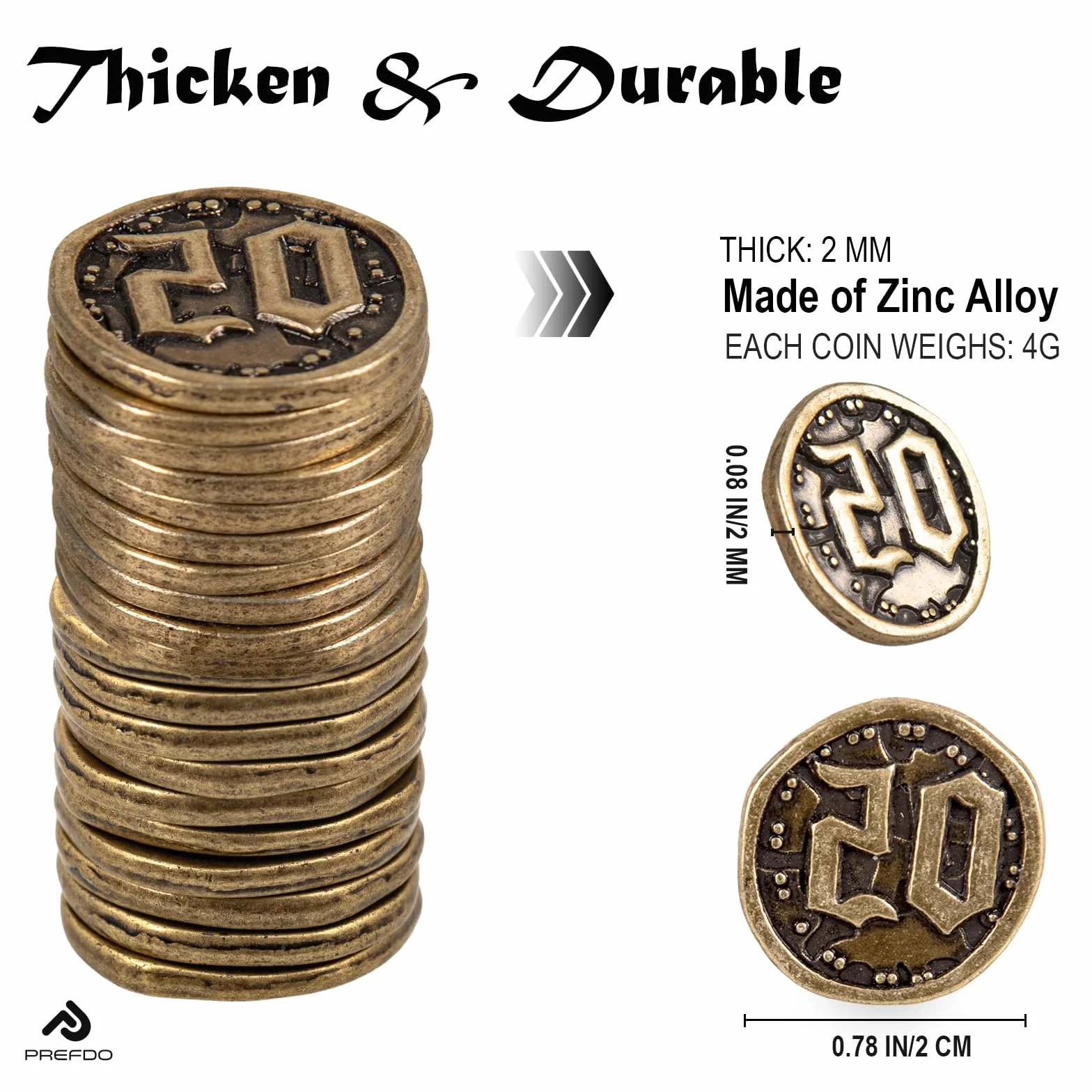 Monedas de metal para juegos de mesa, 20 fichas del tesoro para póquer, RPG, juegos de mesa de estrategia, moneda de fantasía, moneda genérica resistente (bronce, valor 20 monedas)