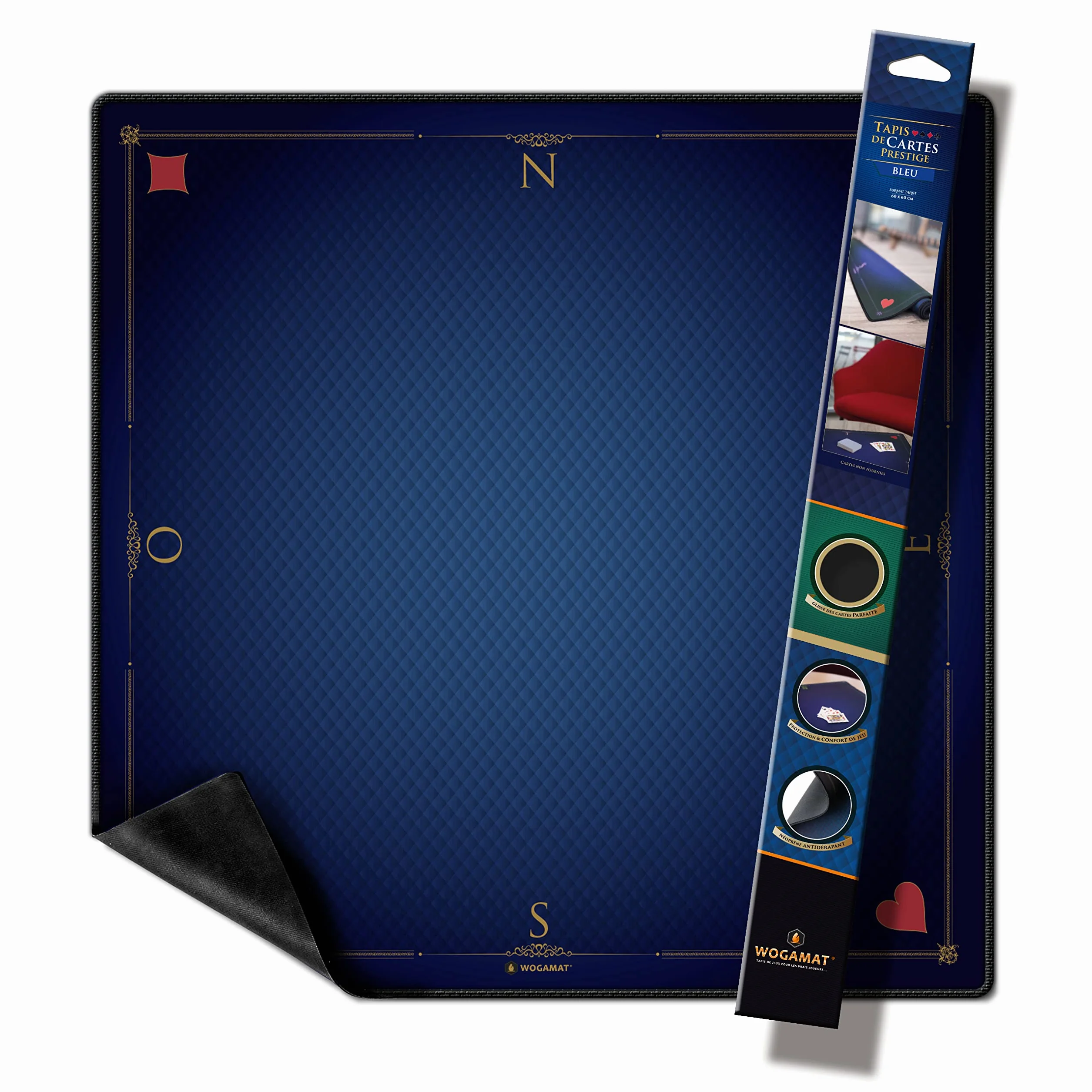 WOGAMAT Officiel – Alfombra de Juego de Cartas de Lujo Azul para Tarot póker, contra, Esquina 60 x 60 cm, Neopreno, Grueso y Antideslizante, Juegos de Cartas