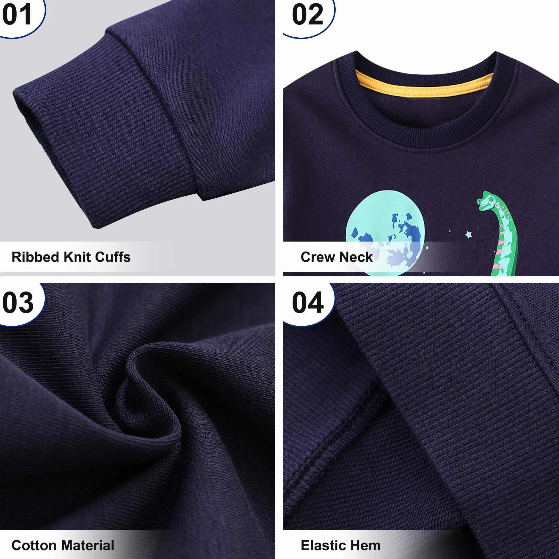 Sudaderas Niño Algodón Dinosaurio Dibujos Pullover Cuello Redondo Manga Larga 2-7 Años