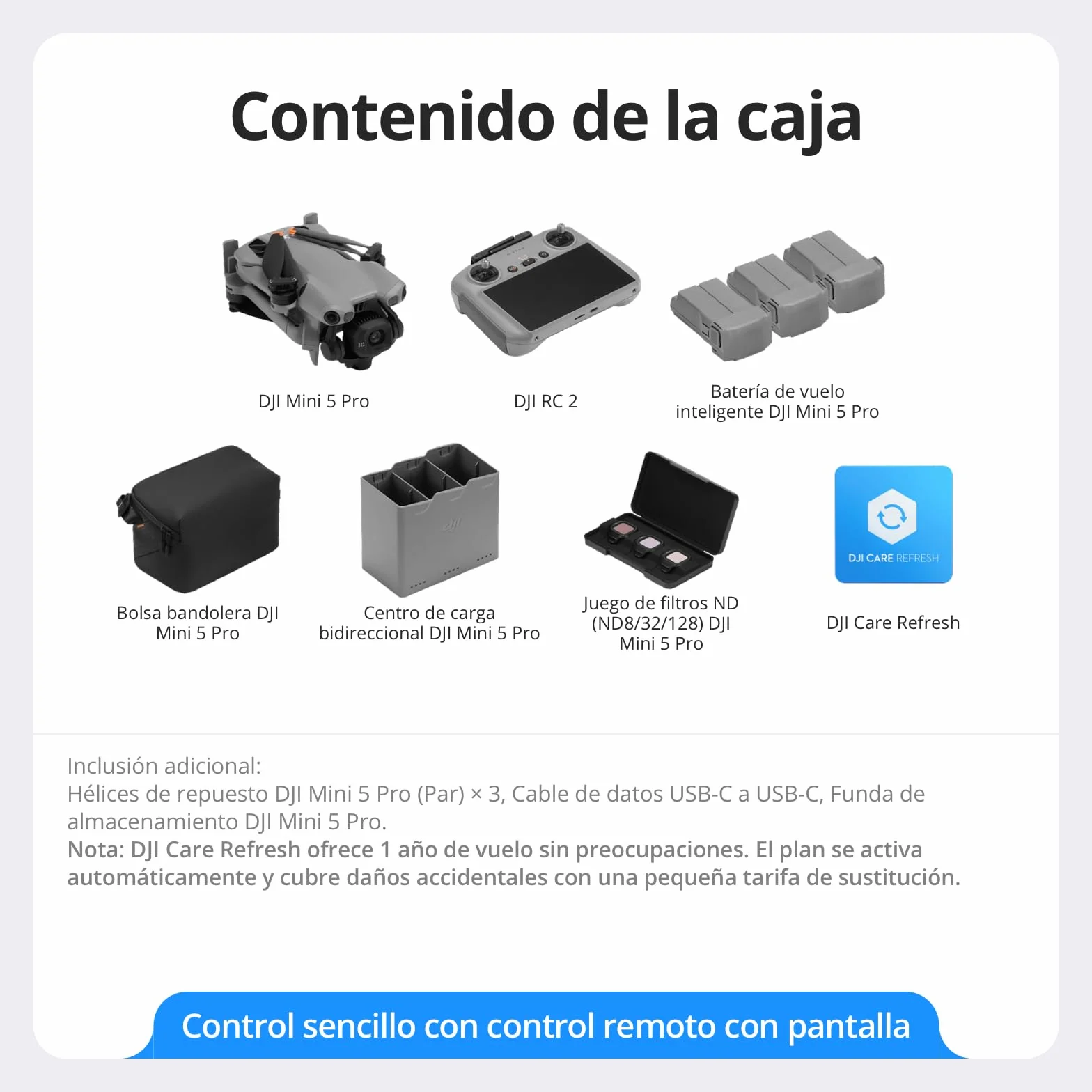 DJI Mini 5 Pro Vuela Más Combo con DJI RC 2, Dron 4K Cámara CMOS 1 pulgada, Detección de obstáculos, Certificado C0