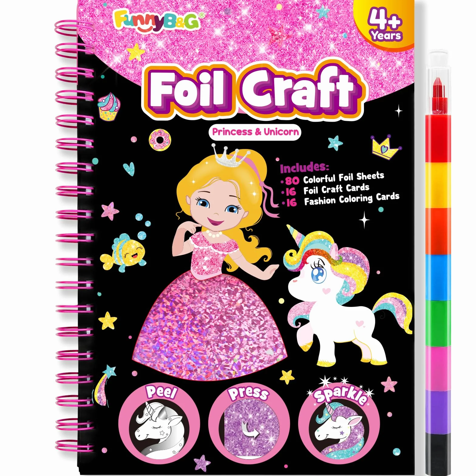 FUNNYB&G Manualidades infantiles con foil, Creativo Kit Manualidades niños, Juguete Niña Regalos Para de 3 4 5 6 7 8 9 12 Años Niño cumpleaños (Princesa)