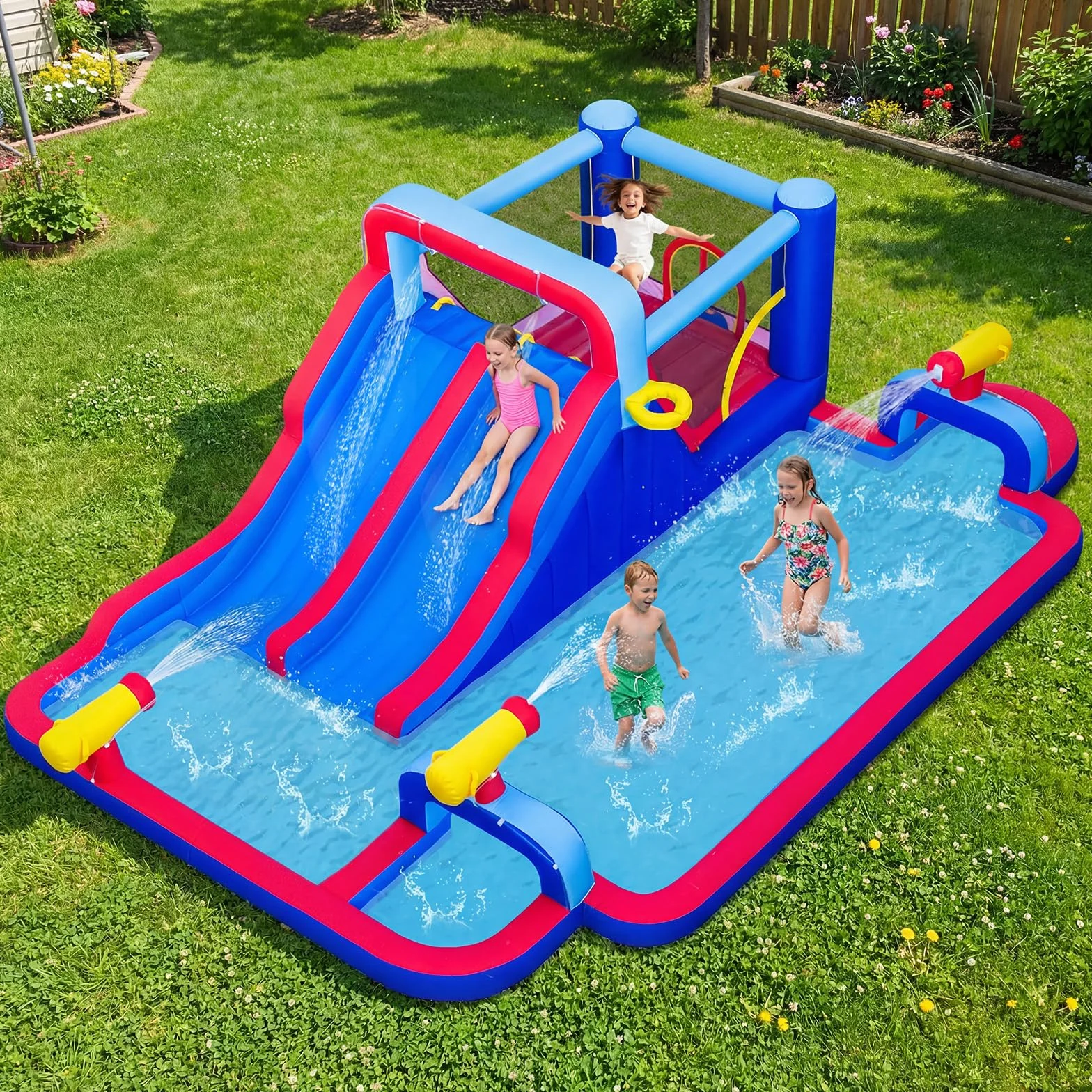 COSTWAY Castillo Hinchable Acuatico, 9 en 1 Castillo Hinchable para niños 3-5 Años con 3 Niños, 646 x 418 x 211 cm, Seco y Agua, Insuflavel Crianças Interior Exterior (con soplador de 950W)