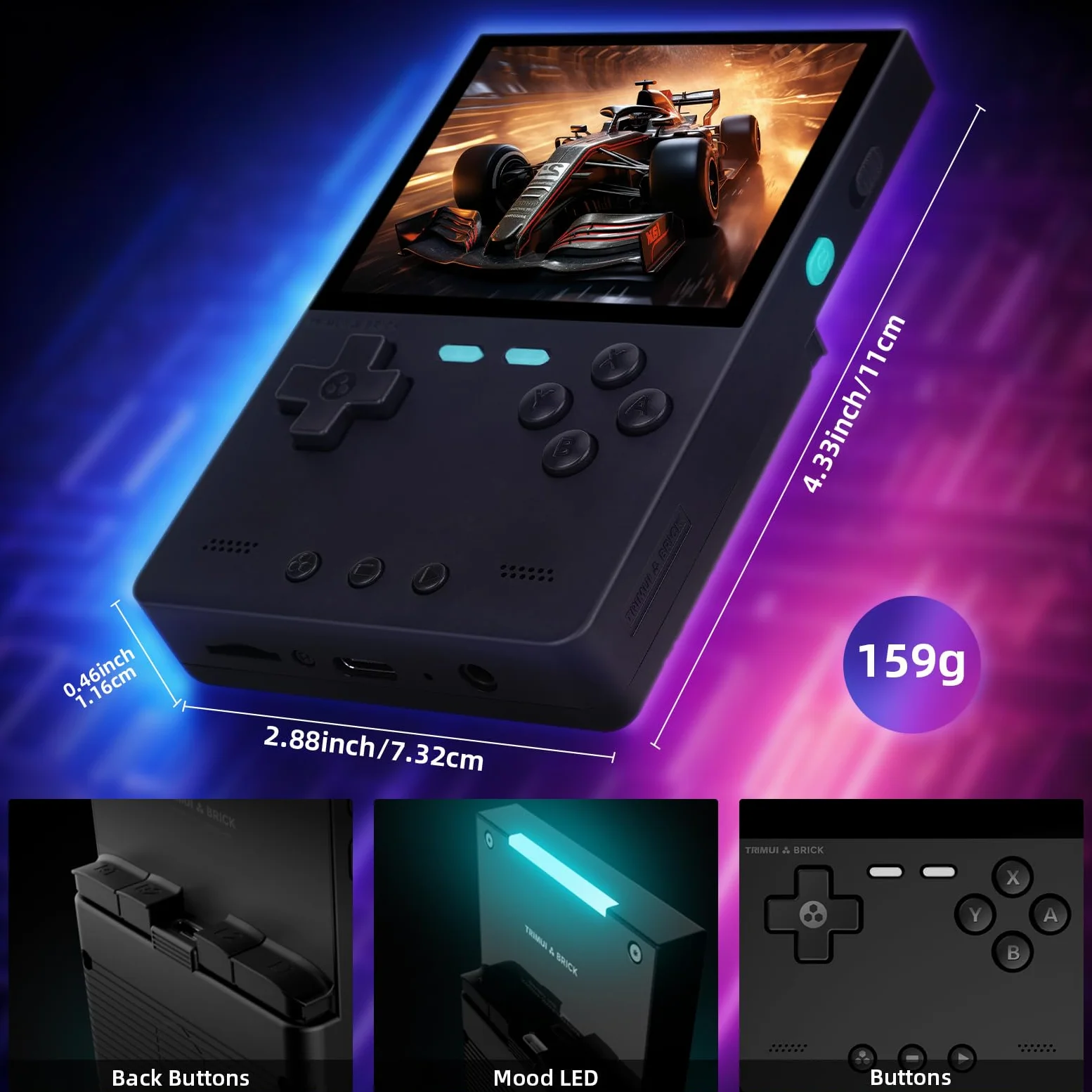 Trimui Brick - Consola de juegos portátil de 3.2 pulgadas, pantalla IPS 1024 x 768, 3000 mAh, tarjeta TF integrada de 64 G, soporta múltiples simuladores, sistema Linux con protector de pantalla