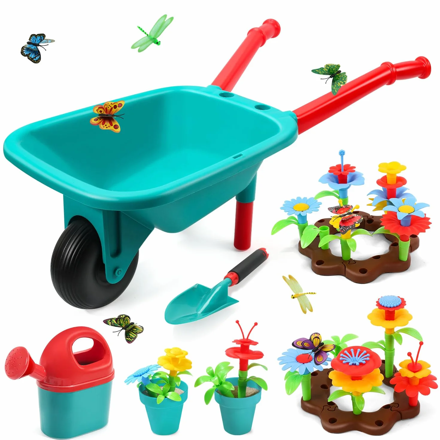 cute stone Juego De Herramientas De Jardinería para Niños, Juguetes De Jardín con Carretilla, Regadera, Pala, Juguete De Construcción para Jardín De Flores, Juguete De Simulación para Exteriores