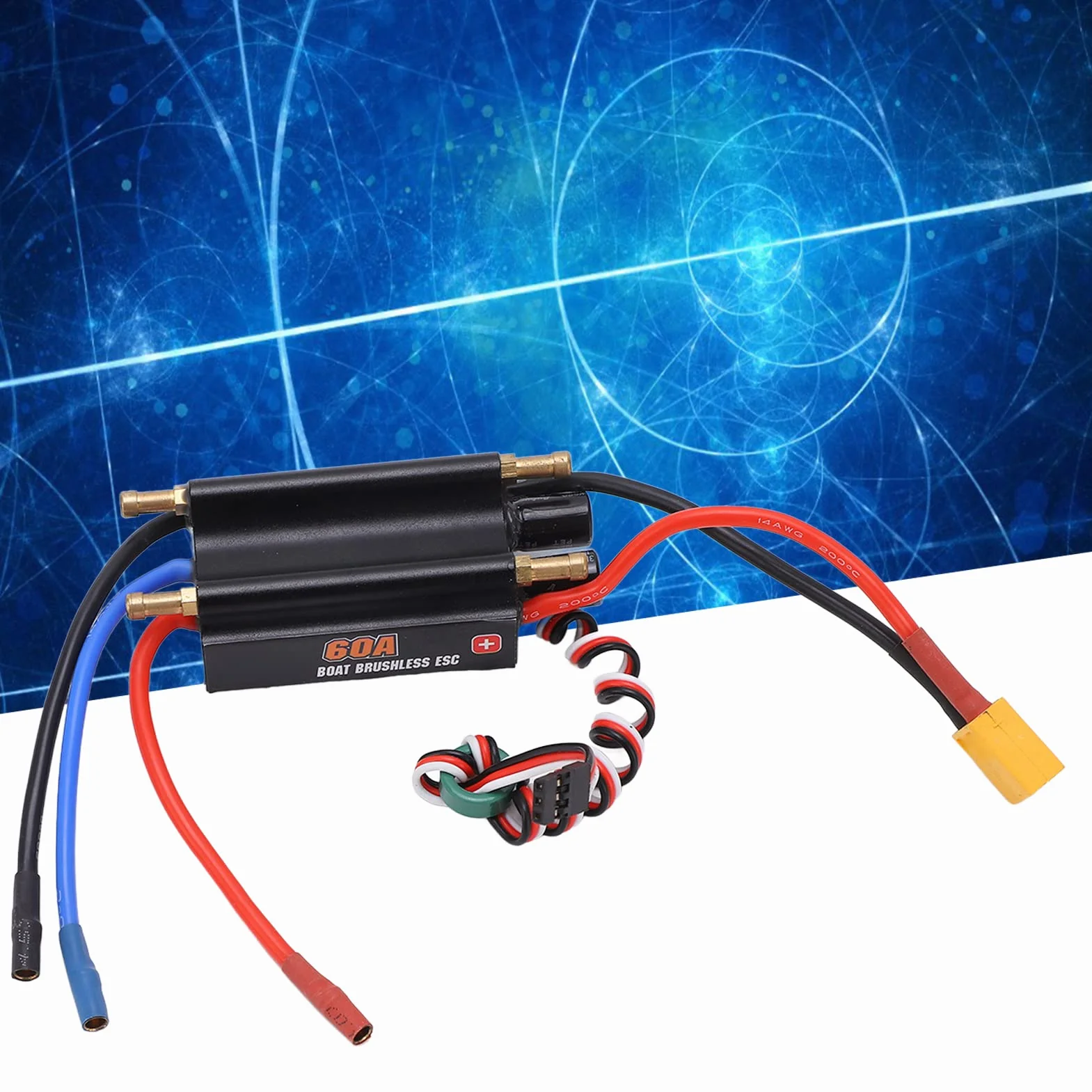 Uxsiya Controlador de Velocidad Electrónico 2‑6S, Enfriamiento Rápido Drenaje de Doble Canal a Prueba de Agua 60a sin Escobillas ESC Menor Consumo de Energía para Modelo de Barco