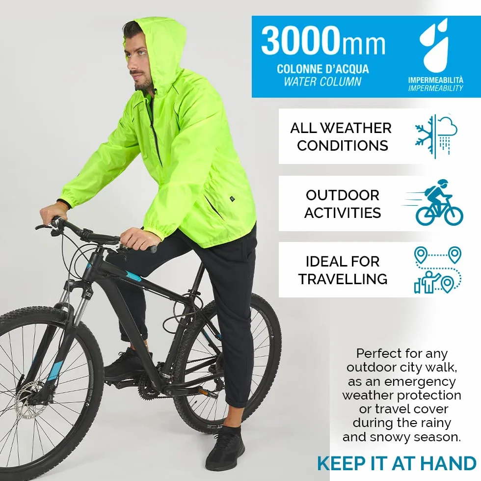 PERLETTI Chubasquero Hombre Cortaviento Impermeable con Capucha Chaqueta Trench Transpirable Waterproof