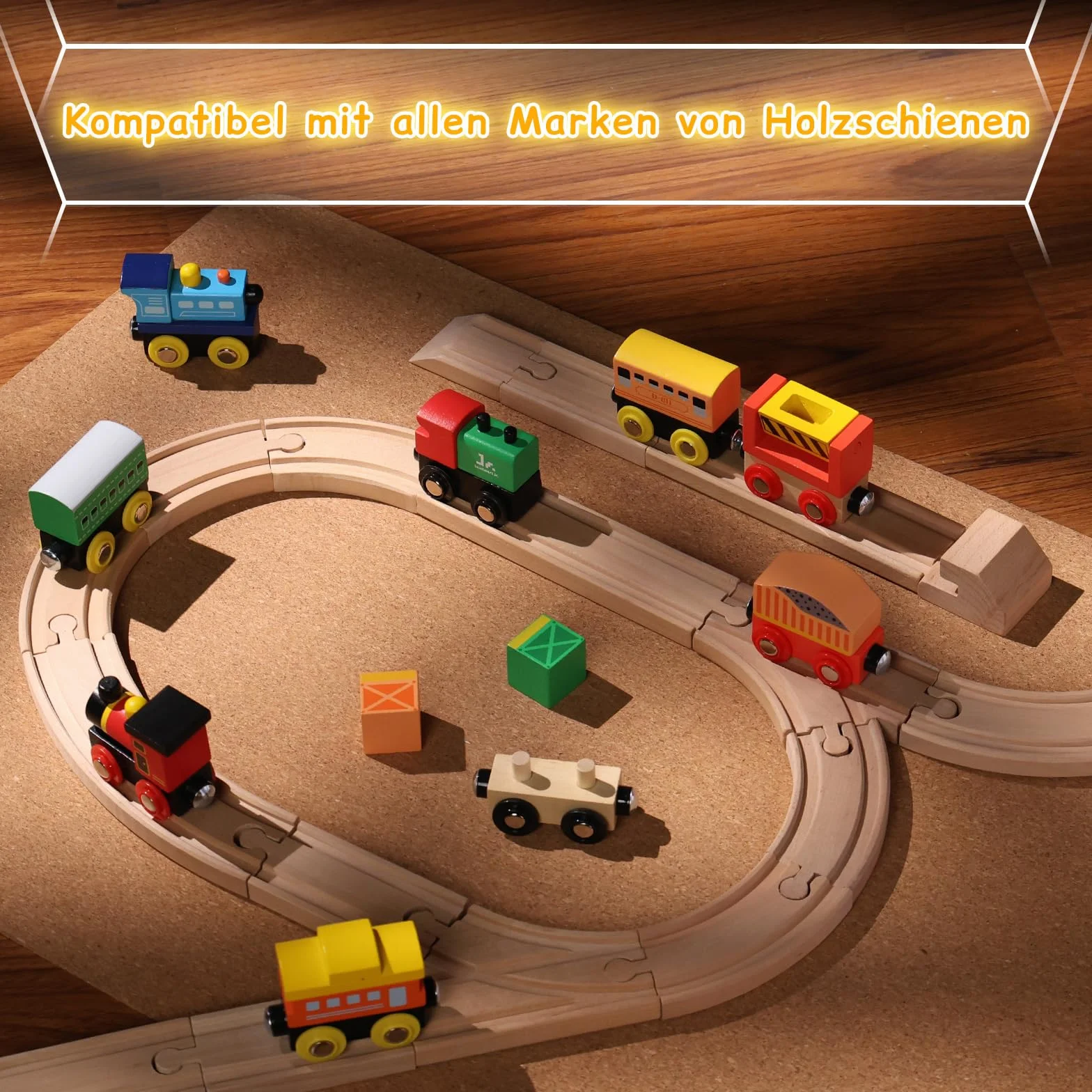 SainSmart Jr. Wooden Train Set 12 PCS - Train Toys with Storage Box, Magnetic Toy Trains Compatible with All Major Brands, Gift for Toddlers, Boys and Girls Aged 3+