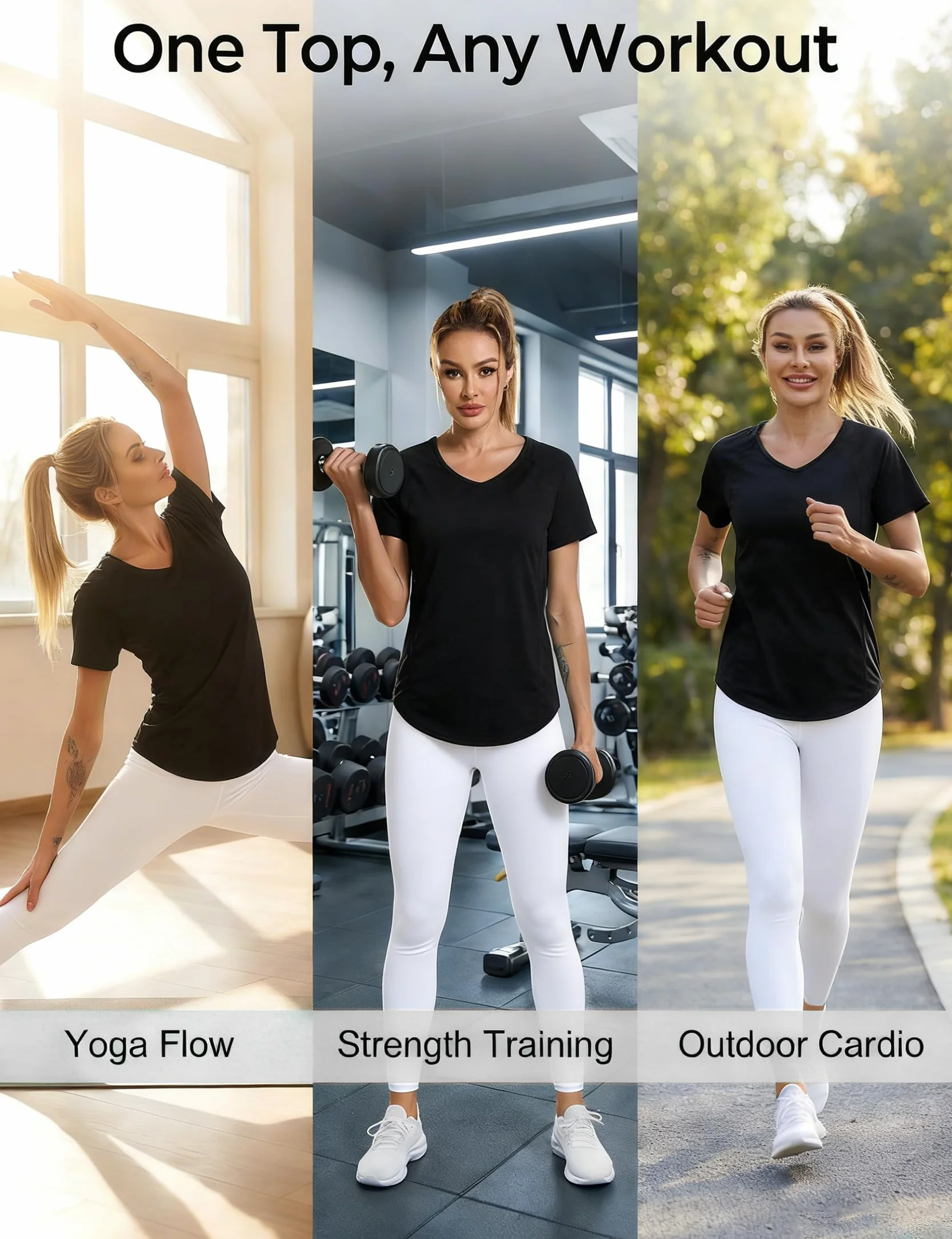 Camiseta Deportiva Manga Corta Mujer Cuello en V Fitness Yoga Top Transpirable Secado Rápido Ropa Entrenamiento S-3XL