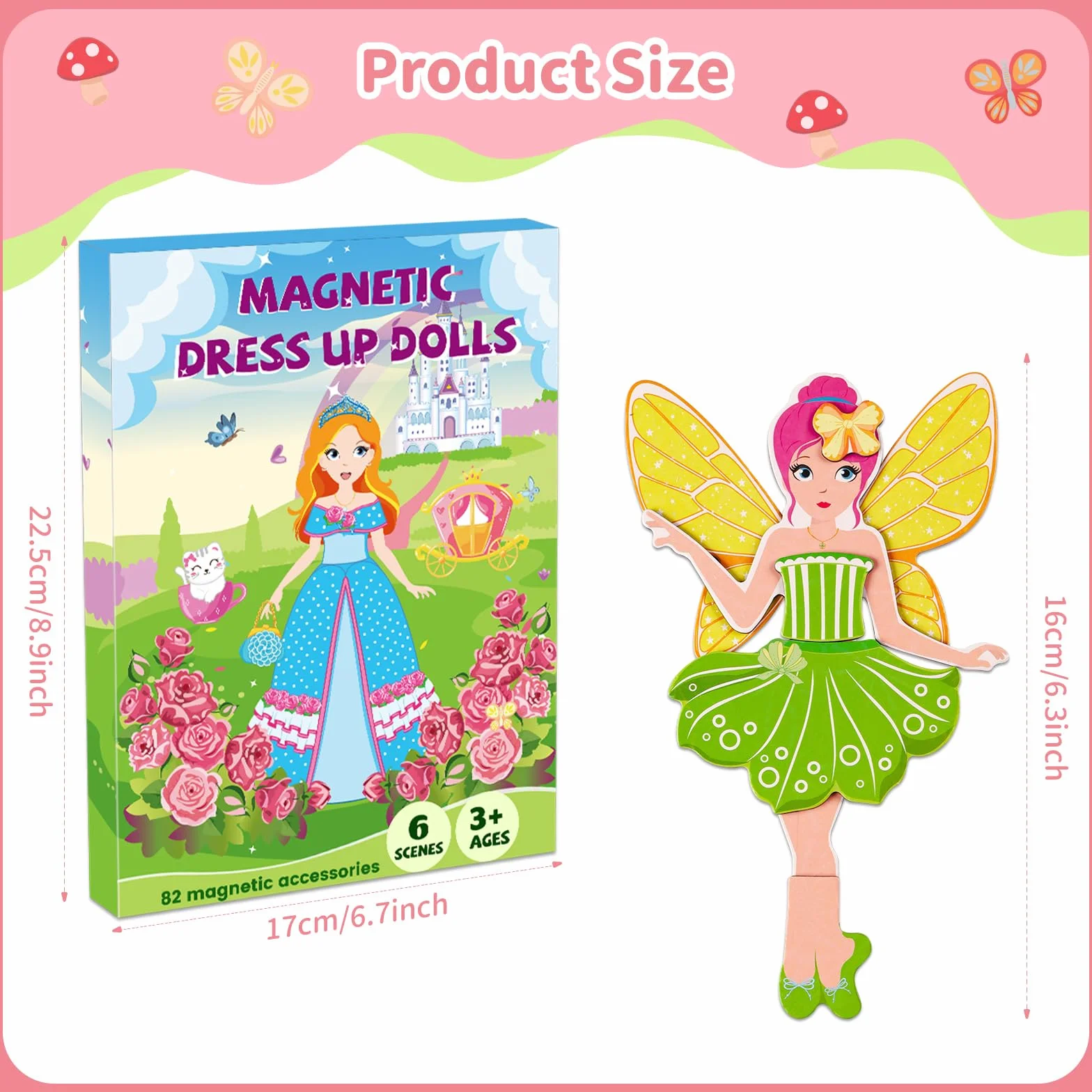 Muñecas magnéticas de vestir para niñas, kits de vestir con 82 piezas magnéticas, bailarina, sirena, juegos de viaje, viajes por carretera, avión, juguetes de actividad para niñas de 3, 4, 5, 6, 7