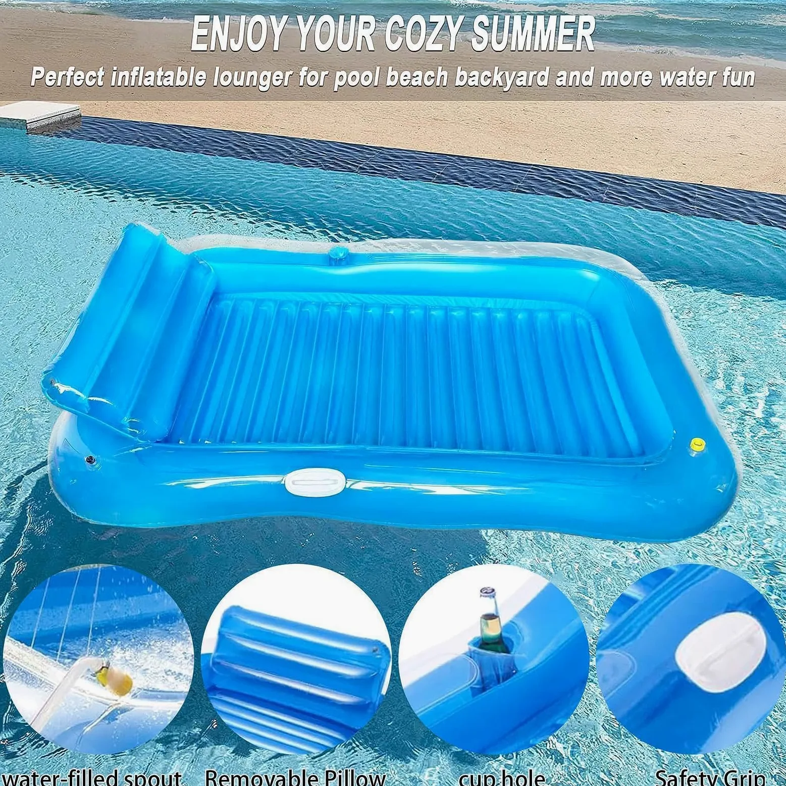 Flotadores De Piscina para Adultos,Cama Flotante con Portavasos | Cama de Bronceado Hinchable para Piscina | para Uso En Exteriores, Jardín, Patio, Terraza Y Disfrutar del Sol