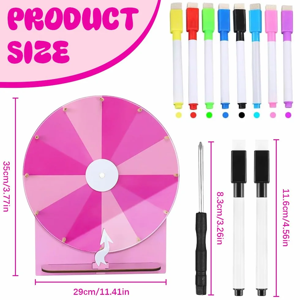Ruleta de la Suerte, 29cm Ruleta Giratoria, 12 Ranuras Rueda de Premio, Rueda de la Fortuna para Girar, Ruleta Giratoria con 2 Goma de Borrar y 10 Rotulador para Carnaval, Feria Comercia