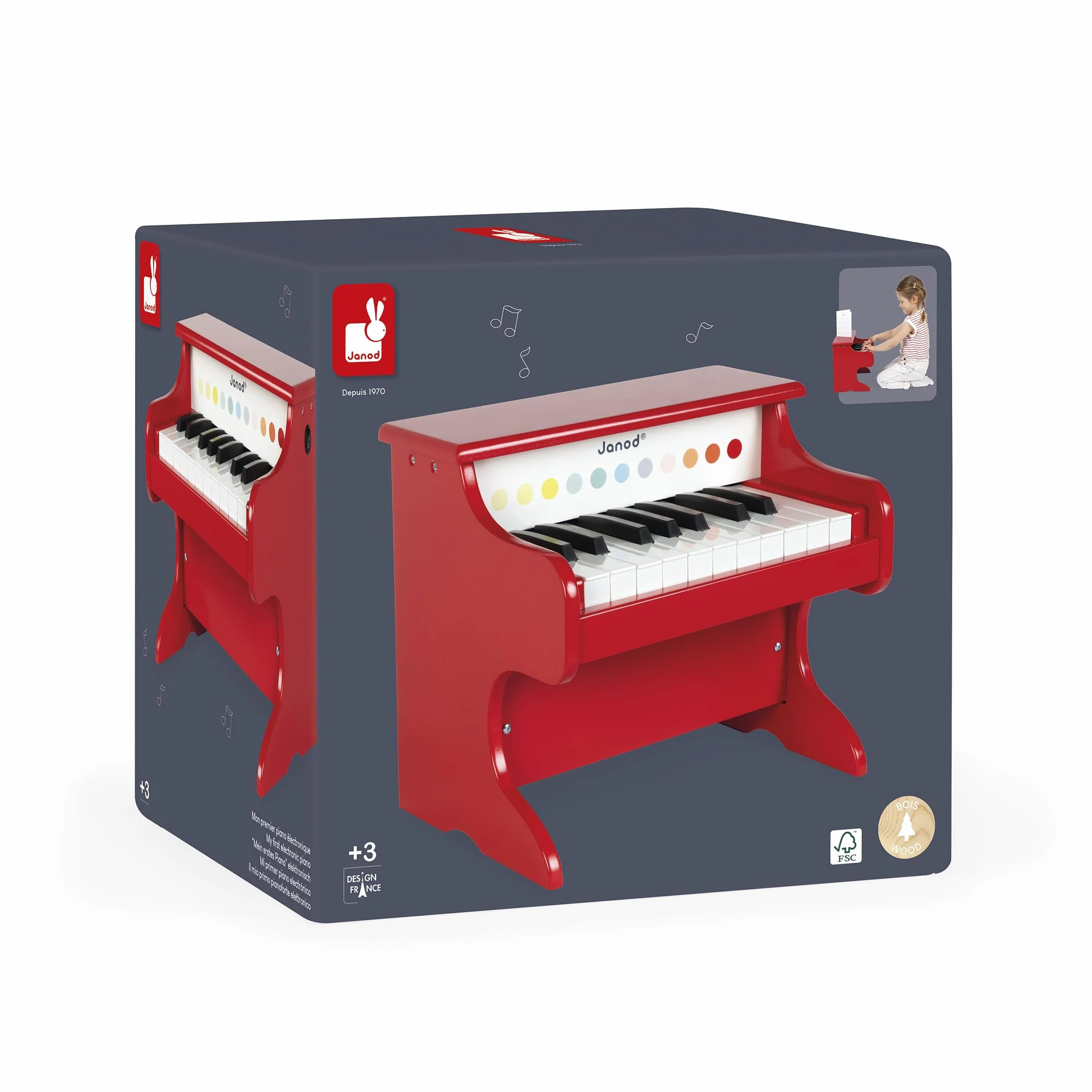 Janod - Confetti - Mi Primer Piano en Madera, Instrumento Musical para Niños, Juguete de Imitación y Estimulación del Talento Musical - Desde Los 3 Años, J07618