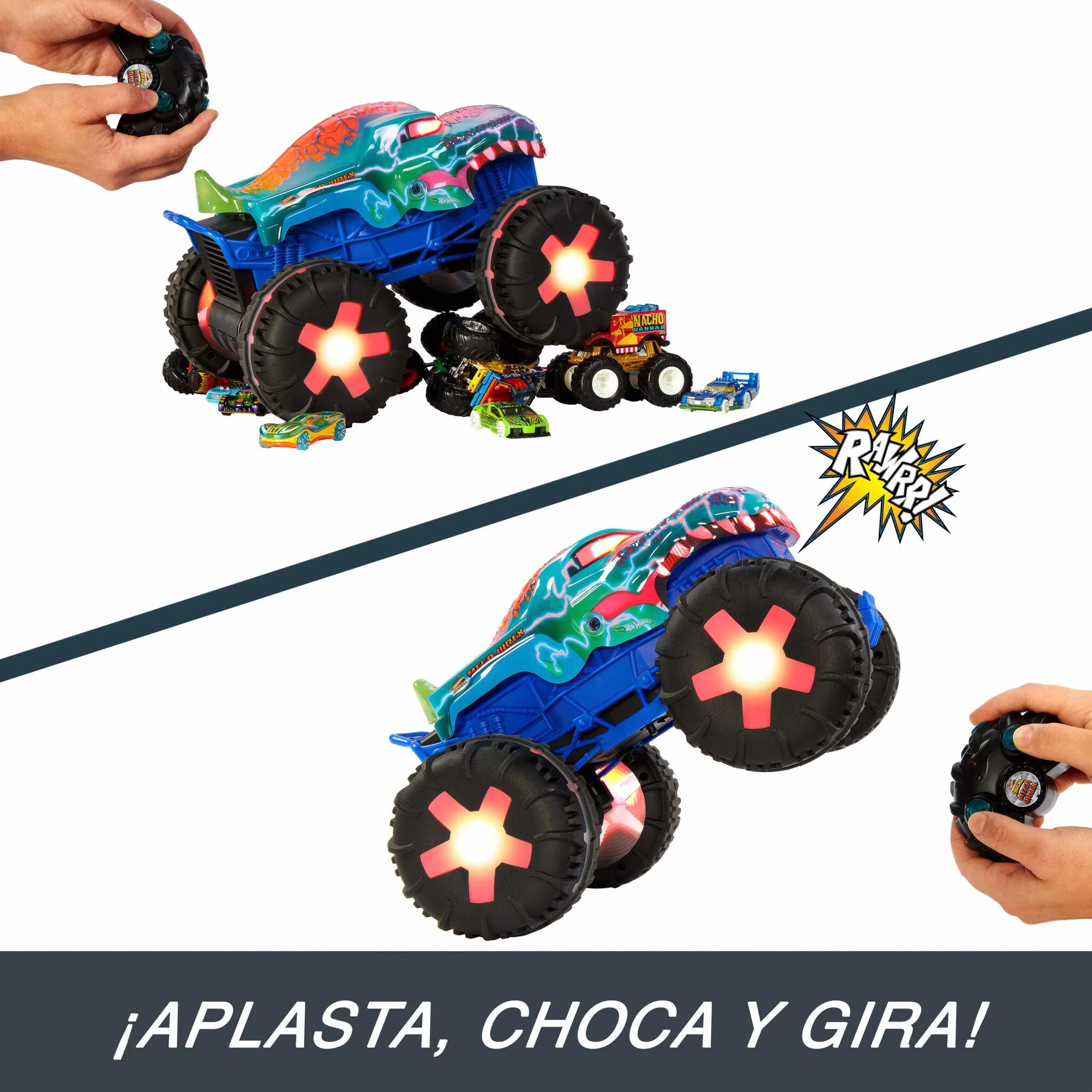 Hot Wheels Monster Trucks Mega-Wrex Coche Teledirigido Radio Control con Luces Sonidos 3 Modos Juego +5 Años JBD90