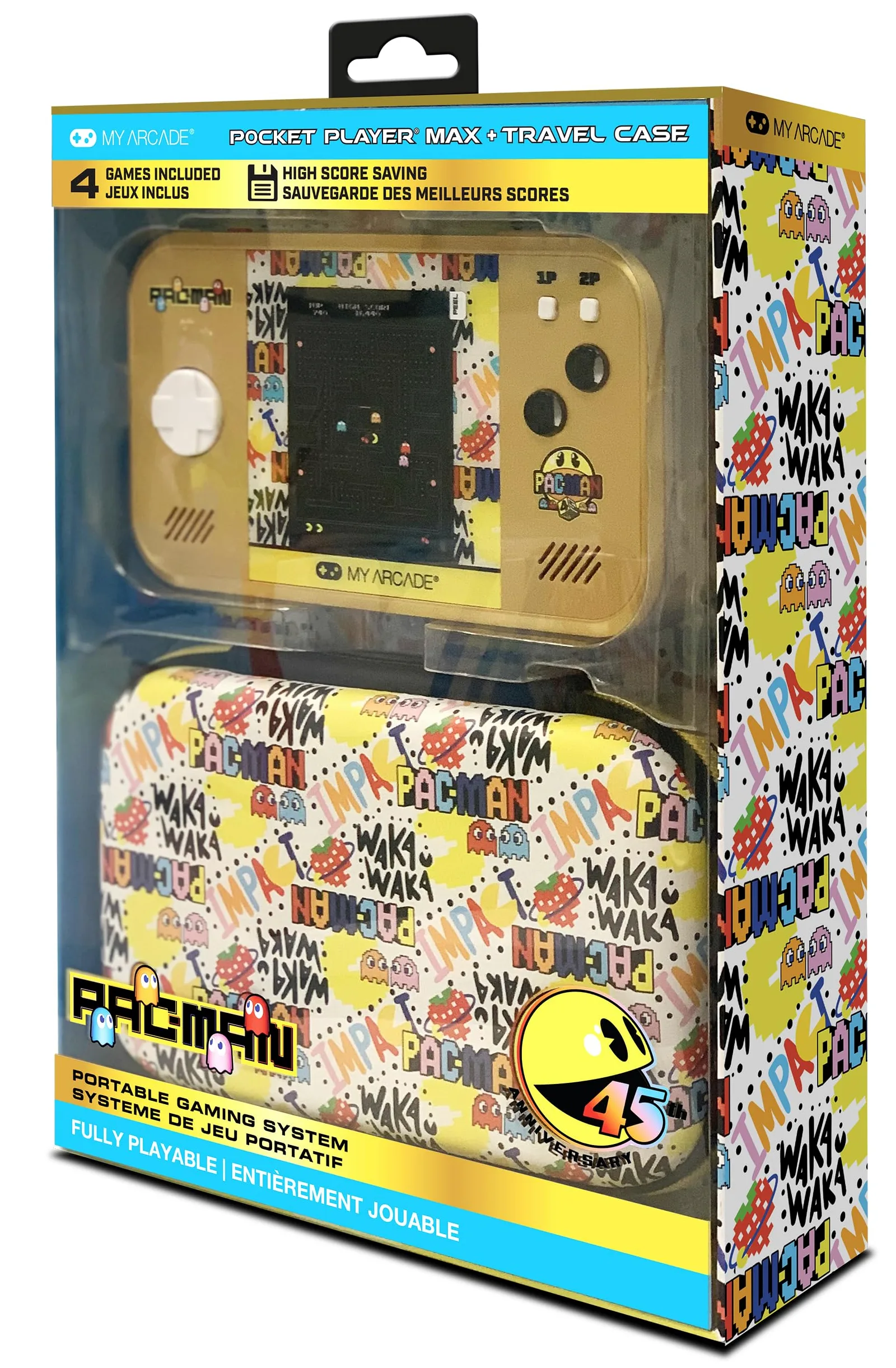 My Arcade Pac-Man Pocket Player Max: Pac-Man 45 Aniversario Consola de juegos retro, batería recargable, 4 juegos clásicos en 1, Arcade Gaming, estuche incluido