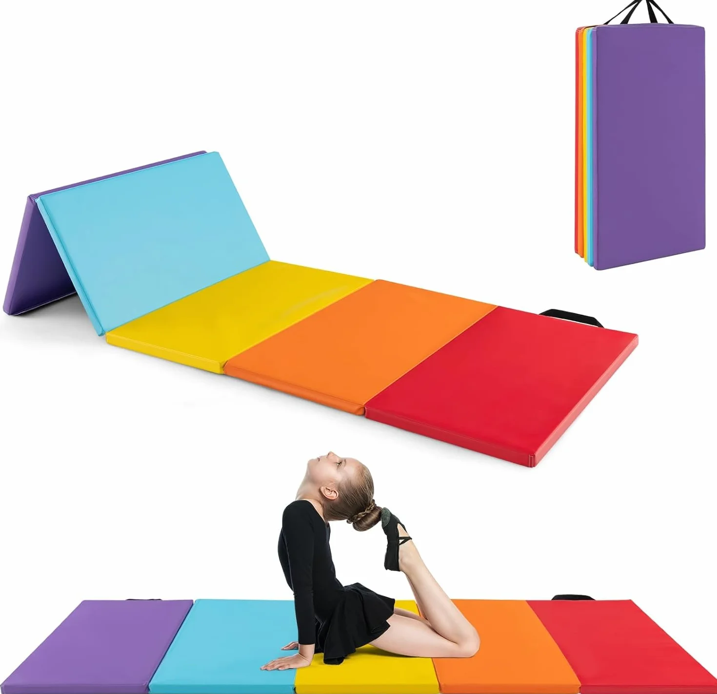 GOPLUS Colchoneta de Gimnasia Plegable 180x120x4 cm, Estera Gruesa Tres Pliegues con Cierres de Gancho