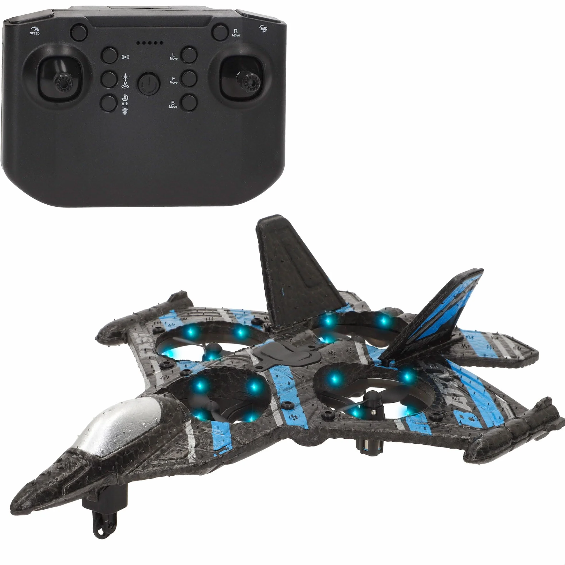 COLORBABY Speed & Go Dron avión de combate teledirigido, luces LED, 50-60 metros, Ajuste dirección, 2.4 GH.z, Giro 360º, Auto despegue y aterrizaje, Aviones combate, RC, Vehículos radiocontrol (41366)