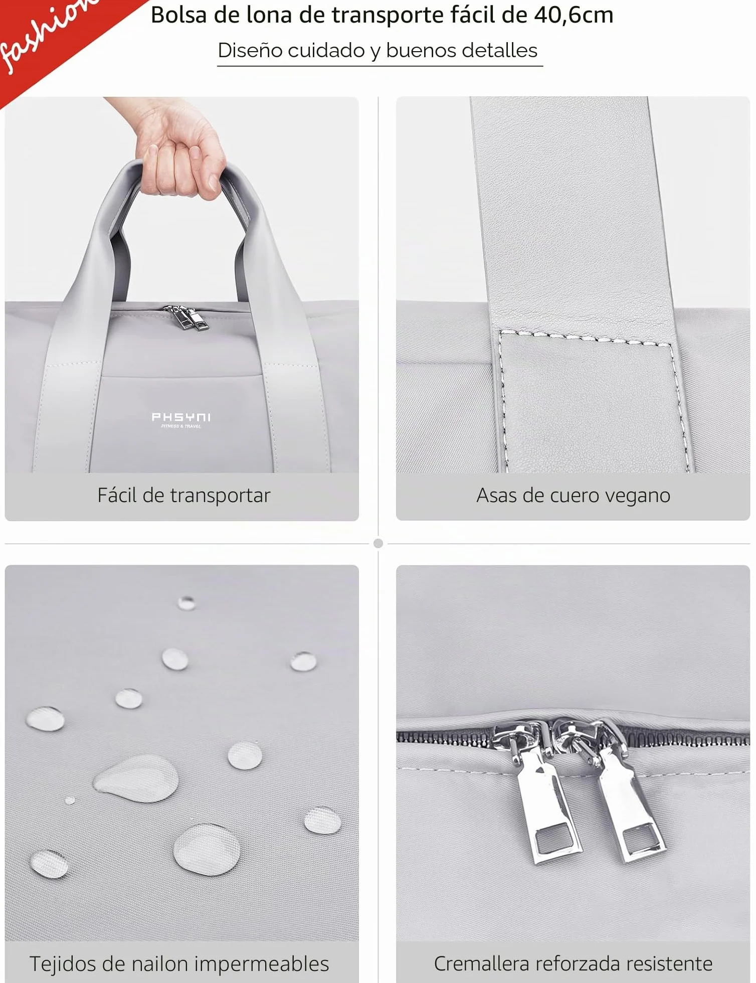 Bolsa de Deporte Pequeña para Mujeres, Niñas y Niños, Fitness, Entrenamiento, Baile, Ballet, Natación con Zapatero Independiente y Bolsillo Impermeable, Gris, 40x19x20 cm, 15L