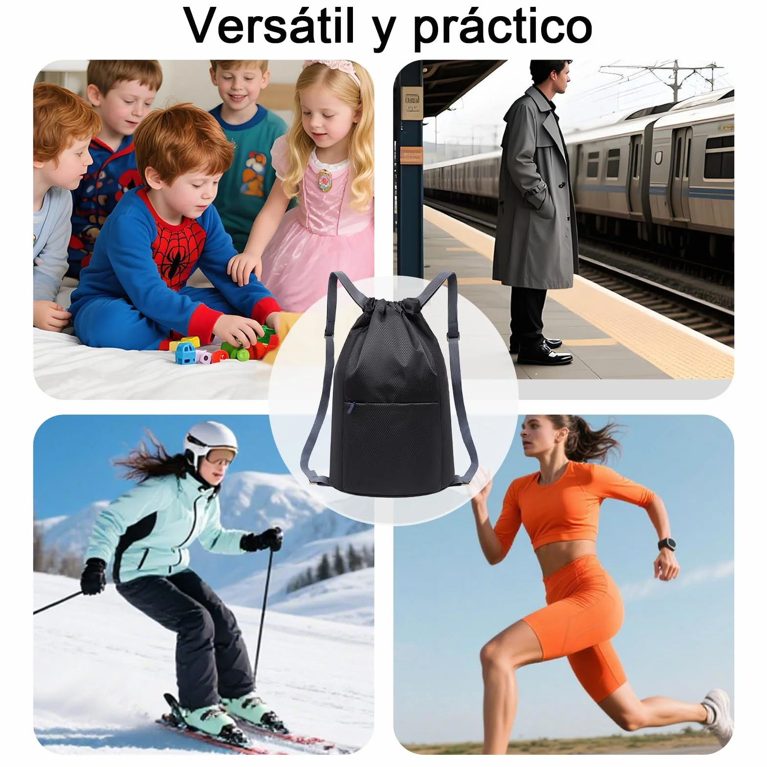 Bolsa de gimnasio impermeable con cordón, mochila plegable gran capacidad para mujer y hombre