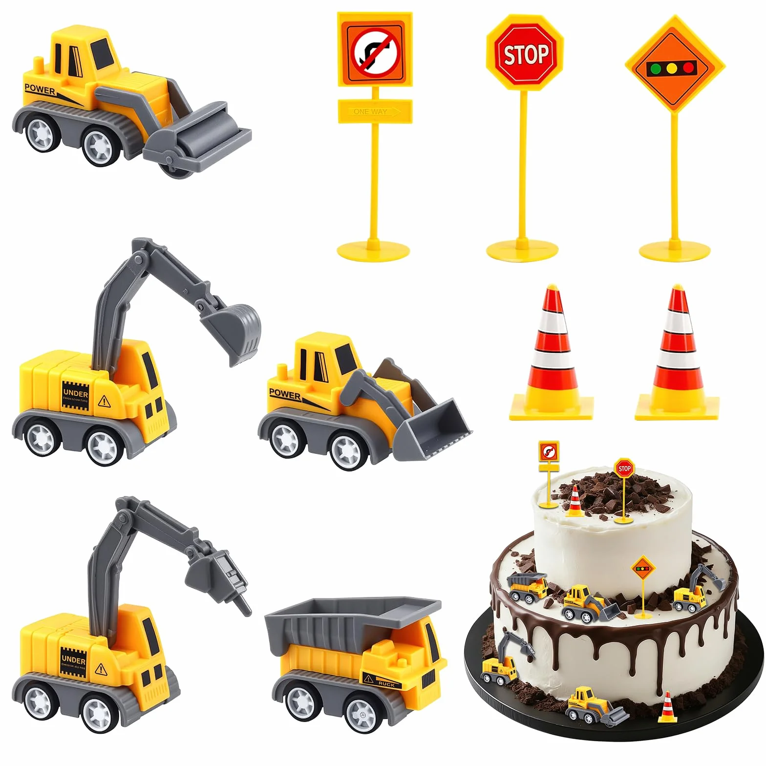 10 Piezas Excavadora Decoración para Tarta, Decoración de Cumpleaños con Excavadoras, Juguetes con Excavadoras para Cumpleaños de Niños y Niñas de 2, 3, 4 y 5 Años