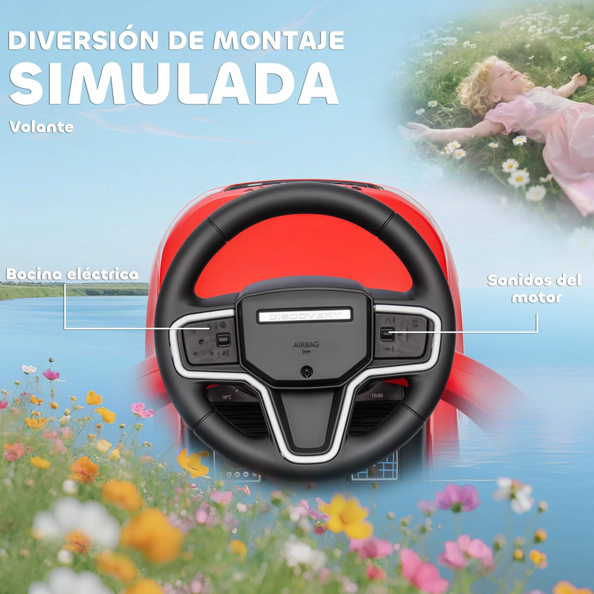 AIYAPLAY Coche Correpasillos 2 en 1 para Niños de 18-36 Meses Land Rover Discovery, Correpasillos con Espacio de Almacenaje, Bocina, Volante, Mango de Empuje y Barandilla Extraíbles, Rojo