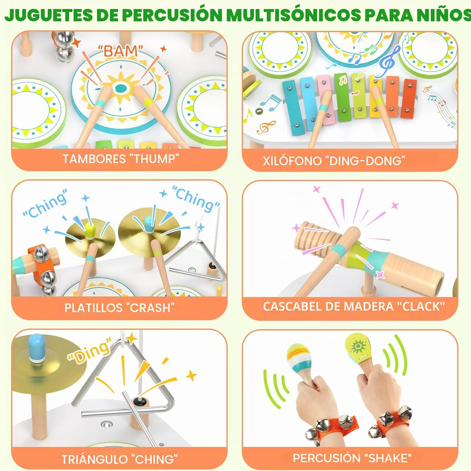 Batería 12‑en‑1 para Niños 1‑3 Años, Mesa Instrumentos Musicales Bebé, Juguetes Madera Montessori con Xilófono, Bongos, Platillo, Maracas & Cascabeles de Muñeca, Regalo Cumpleaños Niño Niña 1 2 3 Años