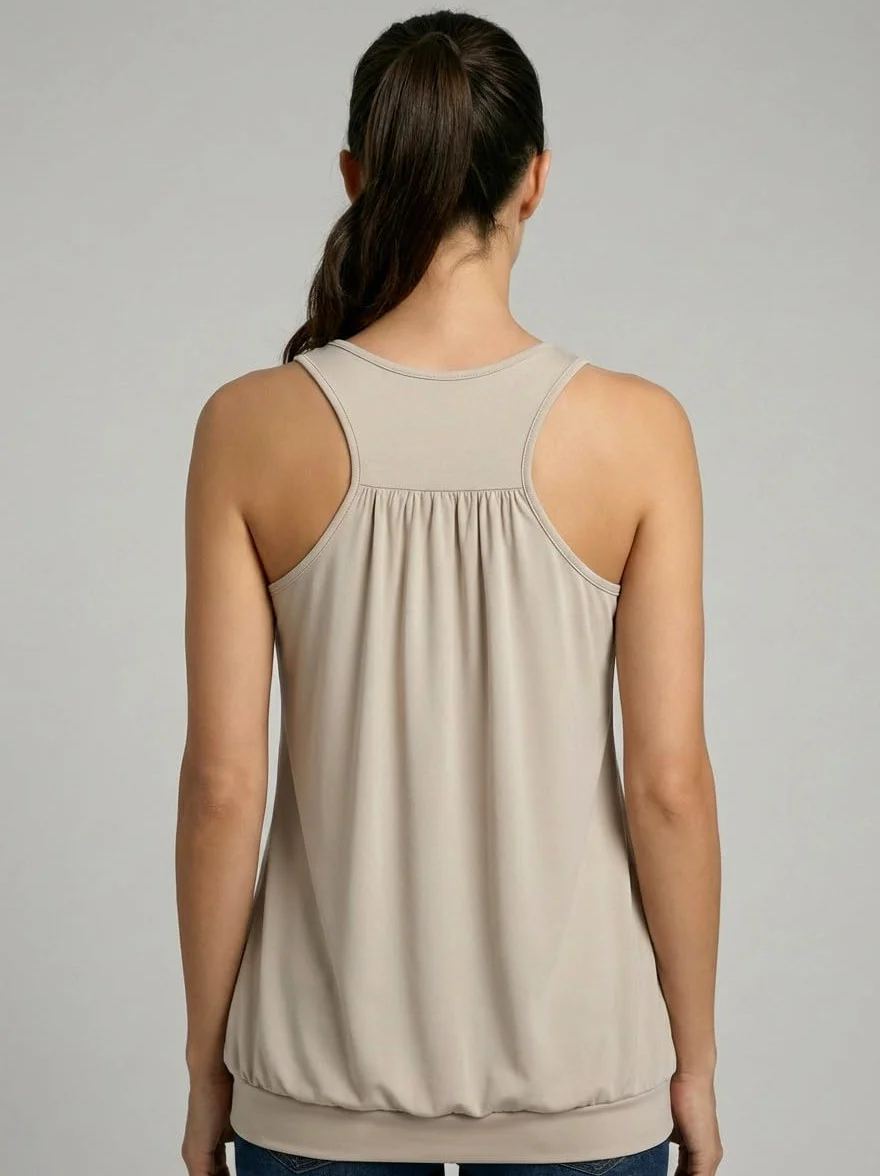 Van Der Rich Camiseta de Tirantes Espalda Nadadora Escote Plisado Mujer