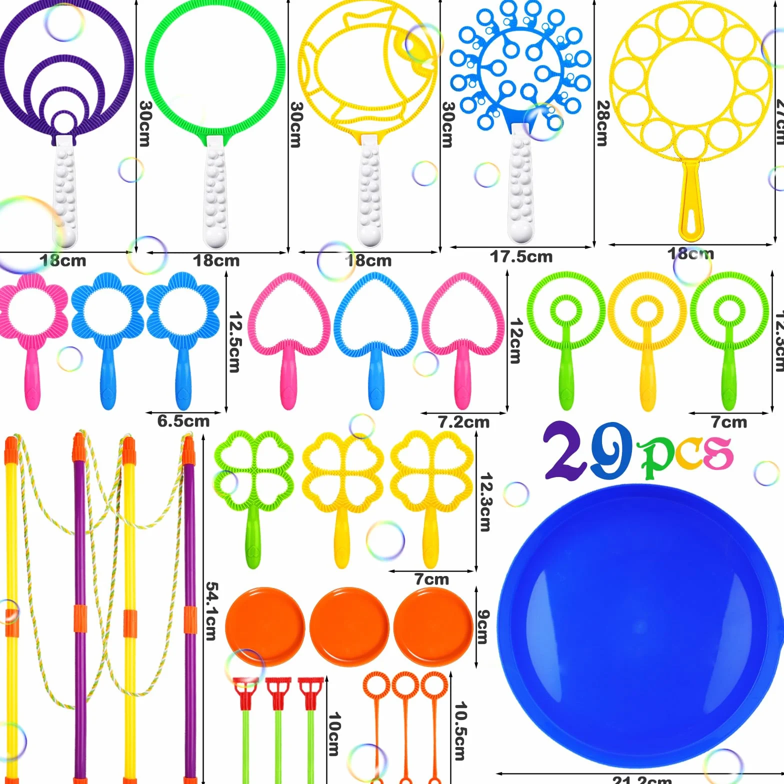 Purpledi 29 Piezas Kit de Varita de Burbujas, Gigante Varita de Burbujas, Juego de Pompas de Jabón para Niños, Maquina de Burbujas para Juegos al Aire Libre en Interiores y Fiestas de Cumpleaños