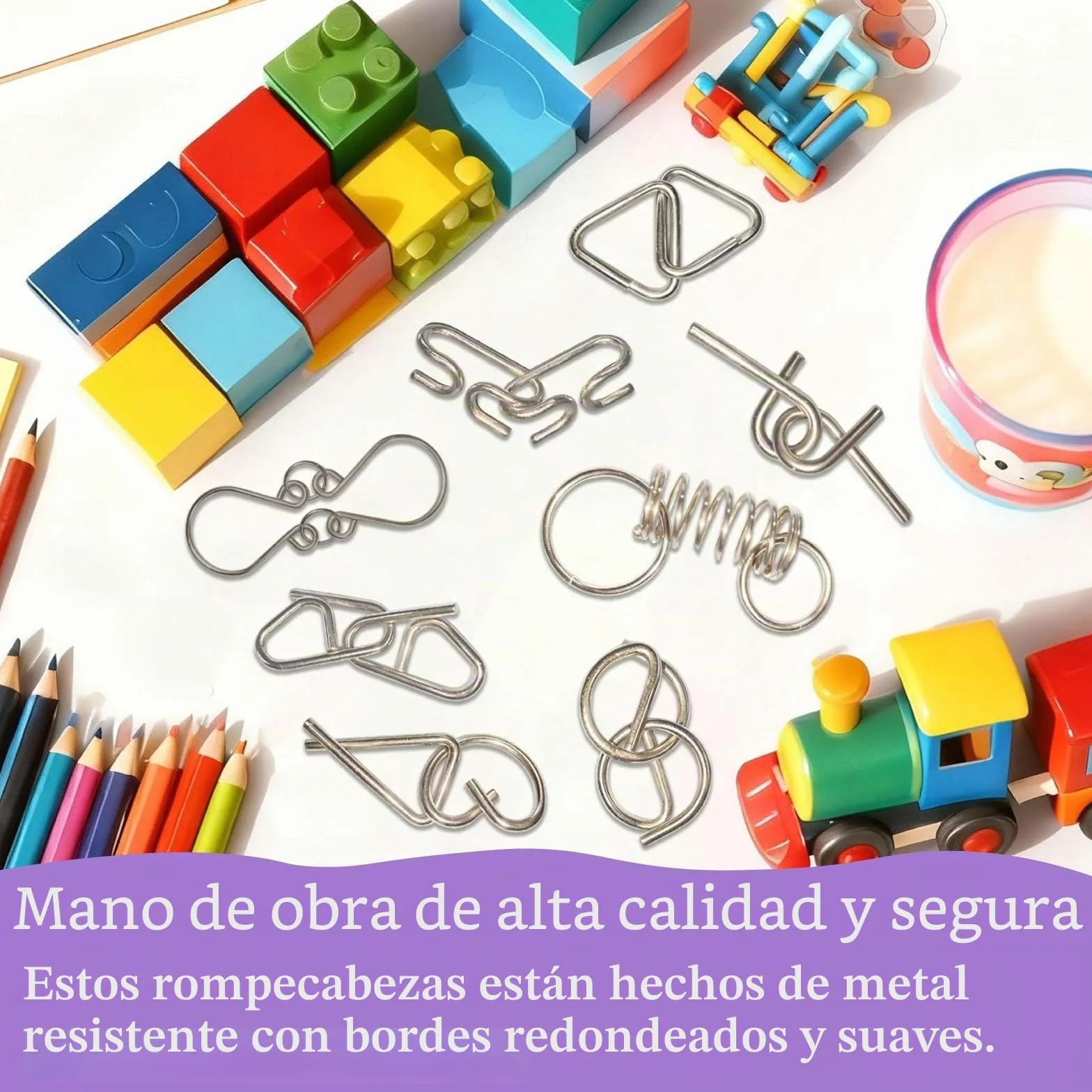 Juego de 16 piezas de rompecabezas IQ para juegos de ajos para adultos y niños a partir de 6 años, juegos de habilidad con tarjetas de solución, juguetes educativos, juegos de viaje, idea de