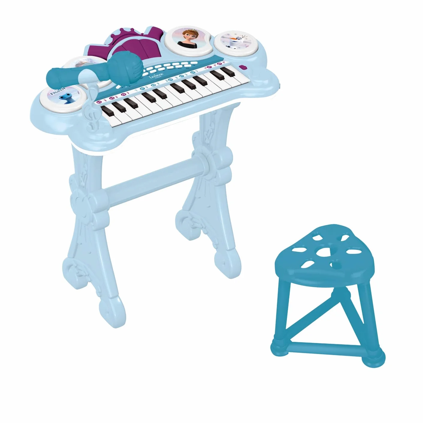Lexibook, Frozen, Teclado electrónico con Asiento, micrófono, Reproductor MP3, Efectos de Sonido, melodías de demostración, Azul/Morado, K707FZ