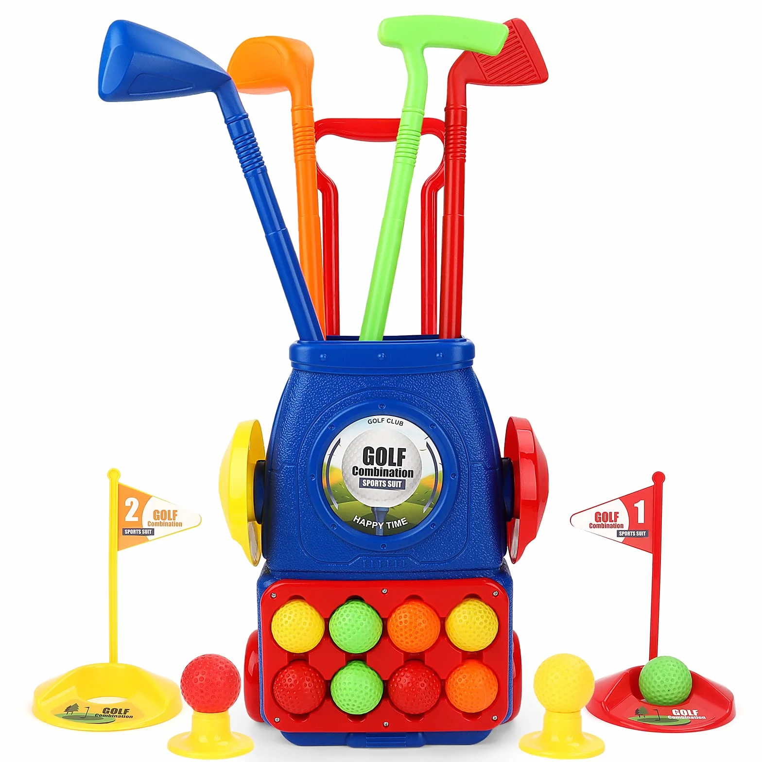 deAO Juego de Golf para Niños, Mini Golfista Plástico, con 4 Palos de Golf, 8 Pelota de Golf, Carro de Golf, Juguete Educativo Temprano Infantiles 3 4 5 6 años